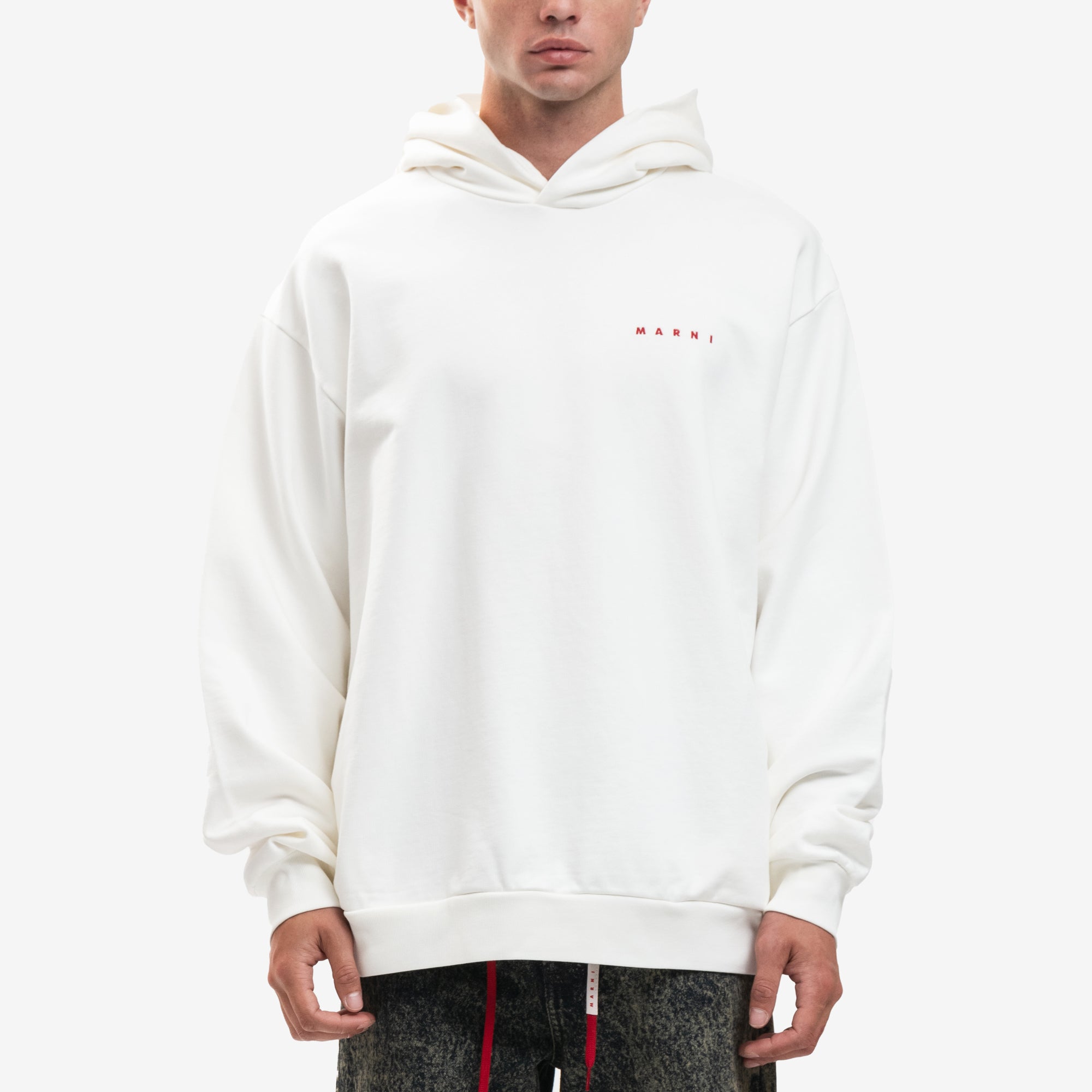 MARNI Wrinkled Logo Hoody Natural White - 1