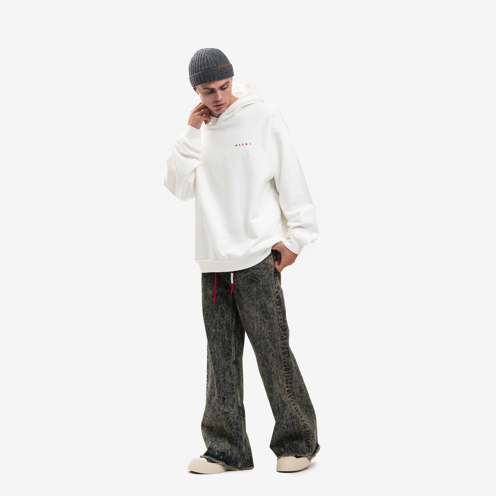 MARNI Wrinkled Logo Hoody Natural White - 2