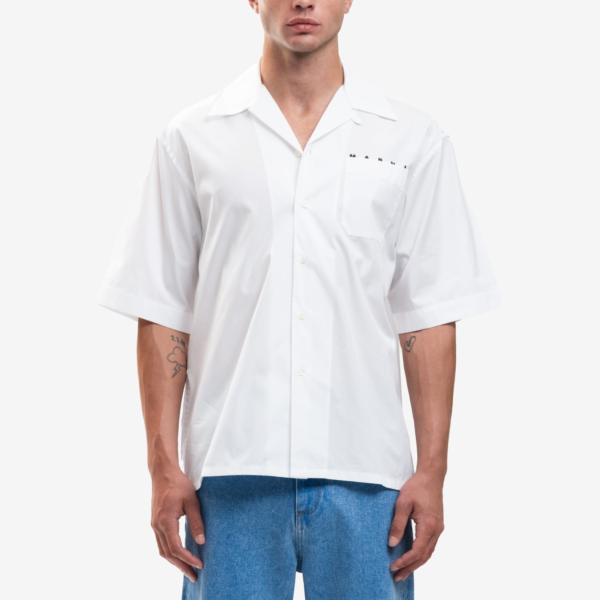 MARNI Chest Logo Poplin Shirt Lily White - 1