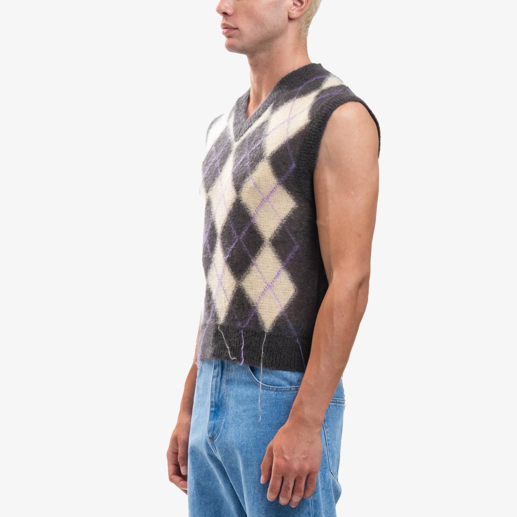 MARNI Argyle Light Mohair Sweater Vest Endive - 3