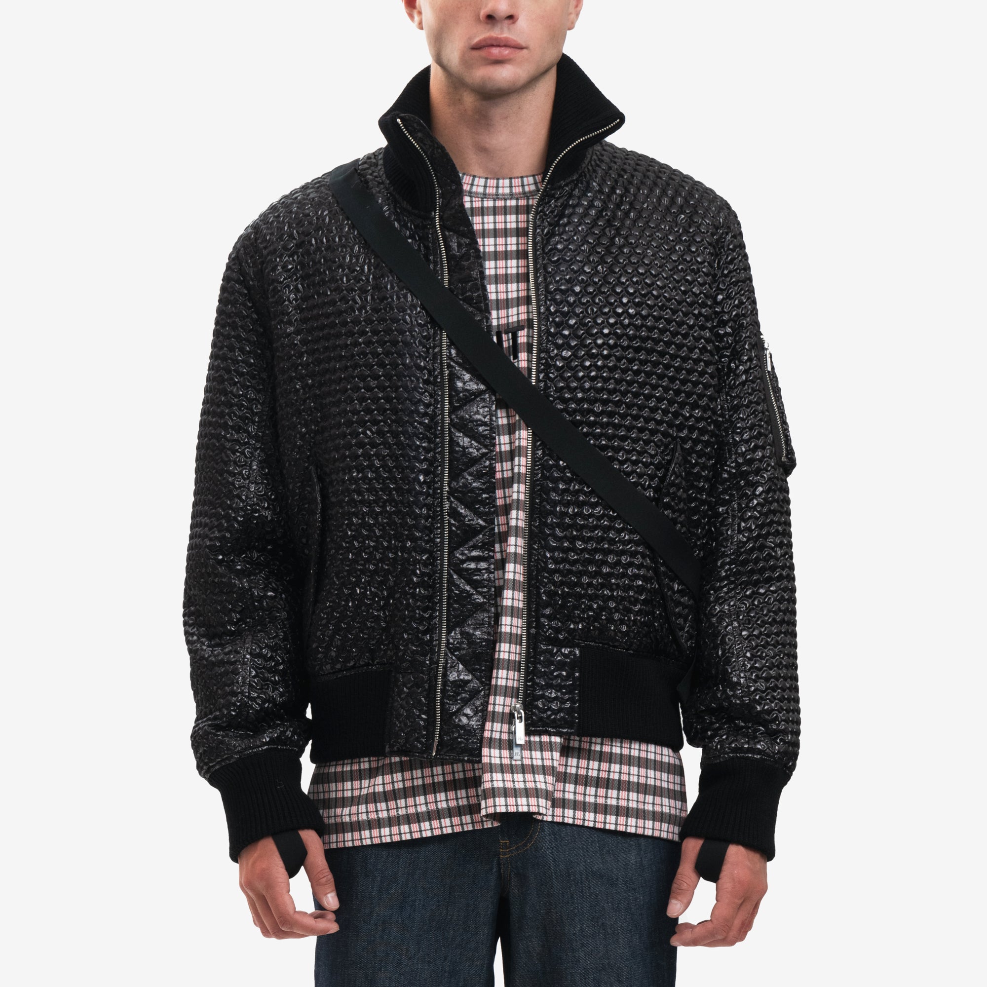 Helmut Lang Bubble Wrap Seatbelt Bomber Black - 1