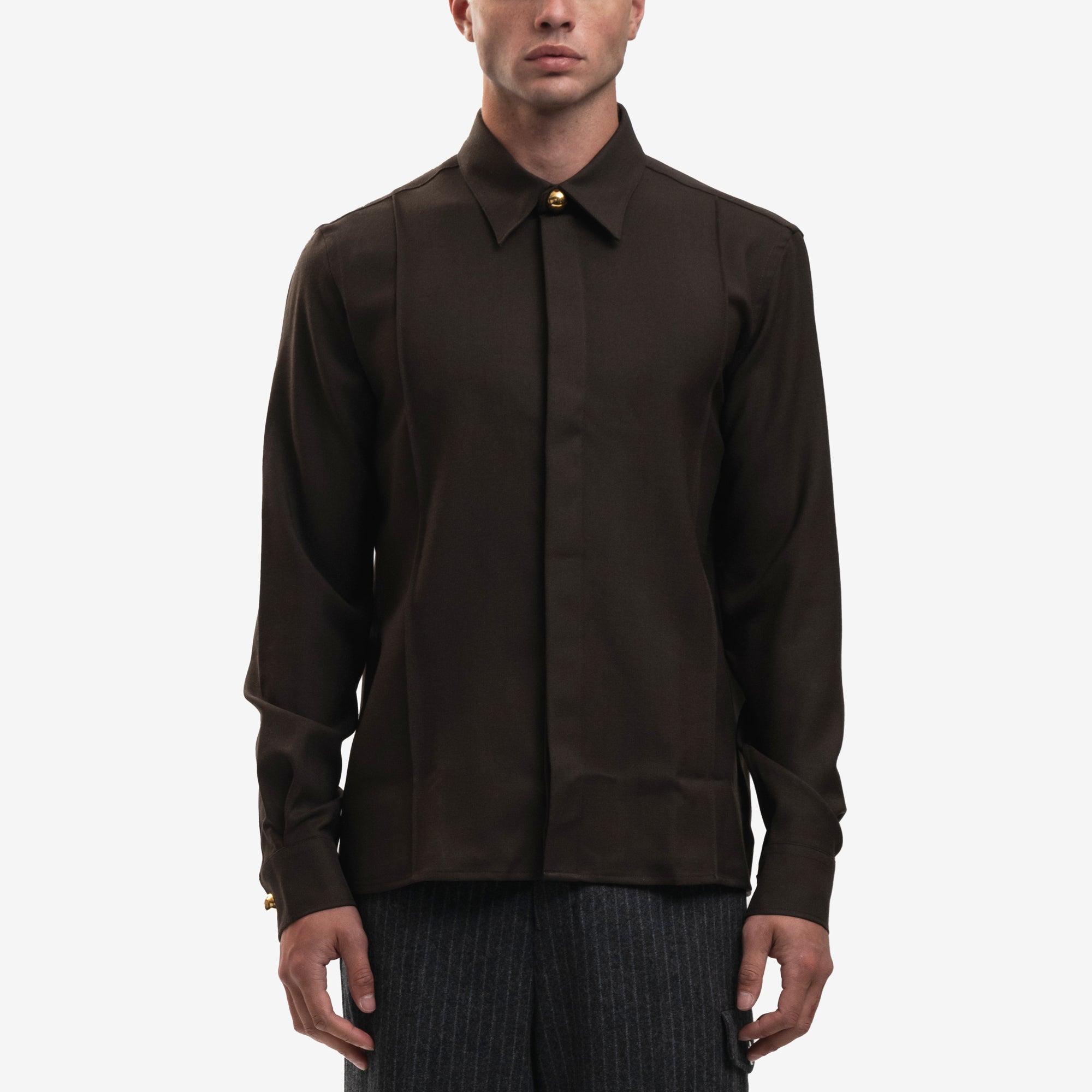 AMI Pintuck Shirt Dark Coffee - 1