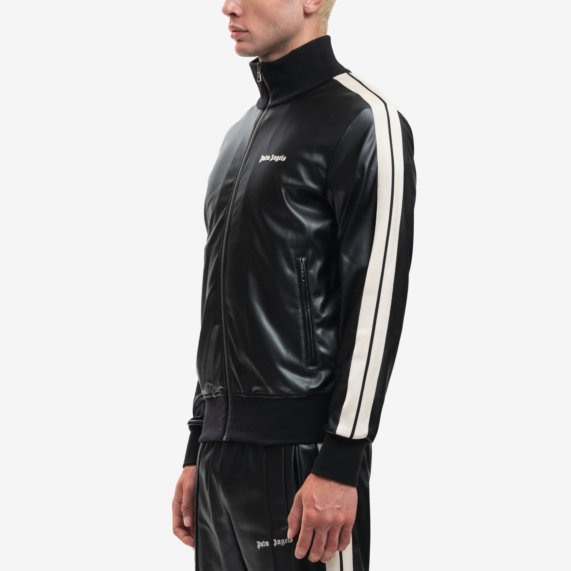 Palm Angels Leather Effect Track Jacket Black - 3