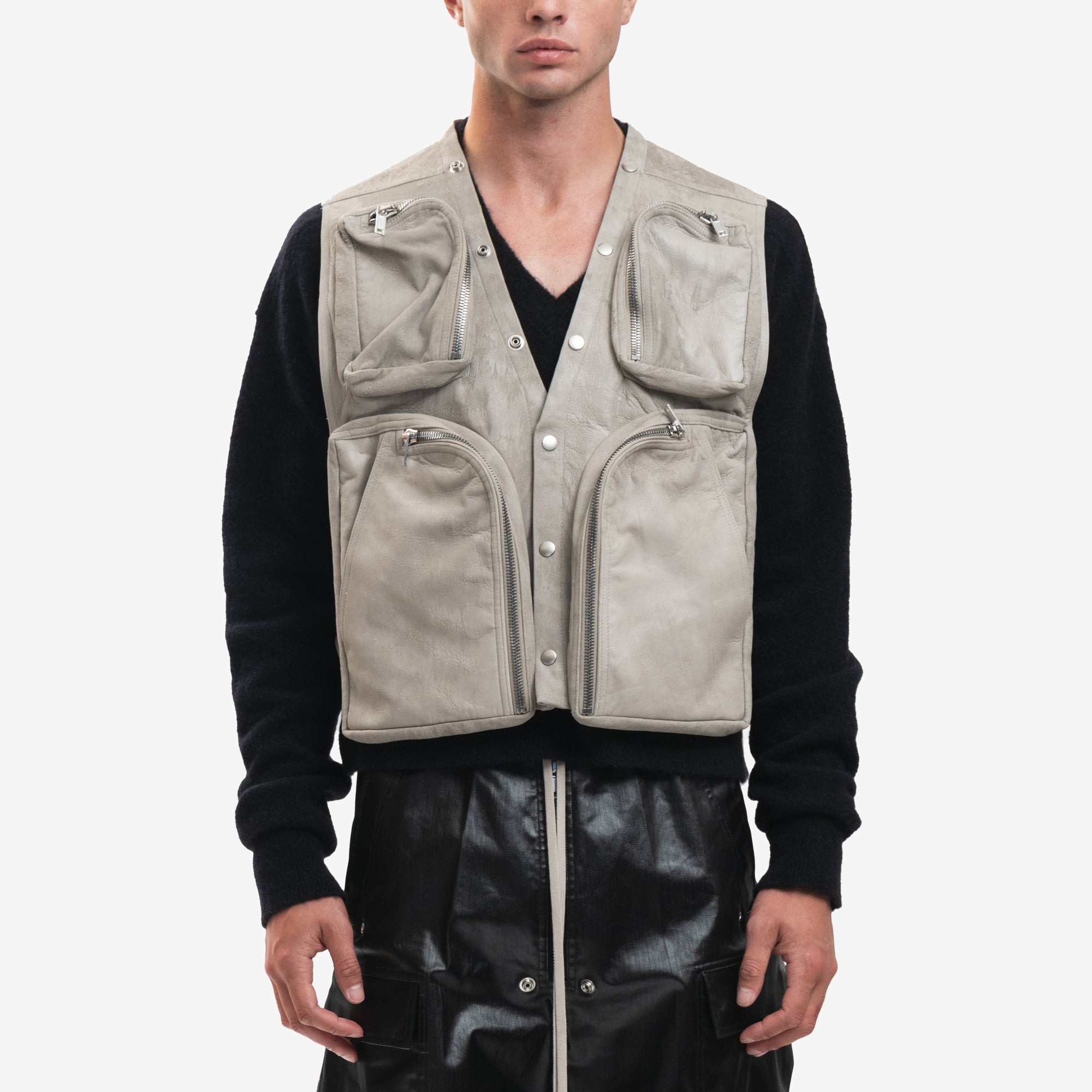 Rick Owens Cargo Leather Vest Pearl - 1