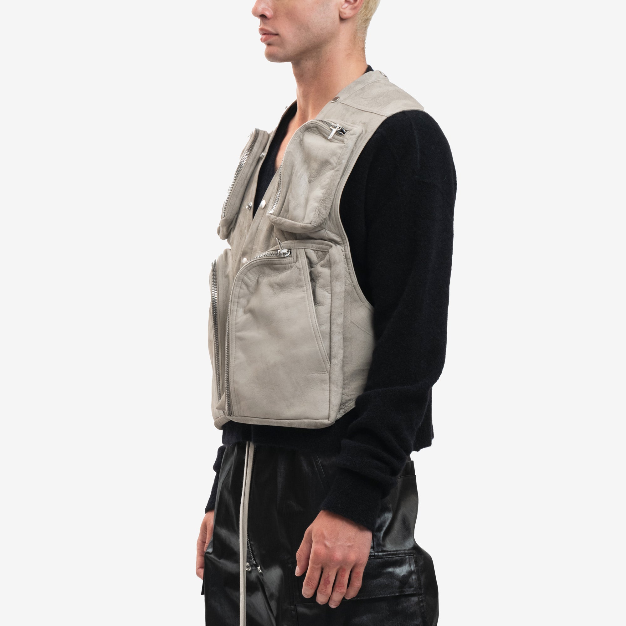 Rick Owens Cargo Leather Vest Pearl - 3