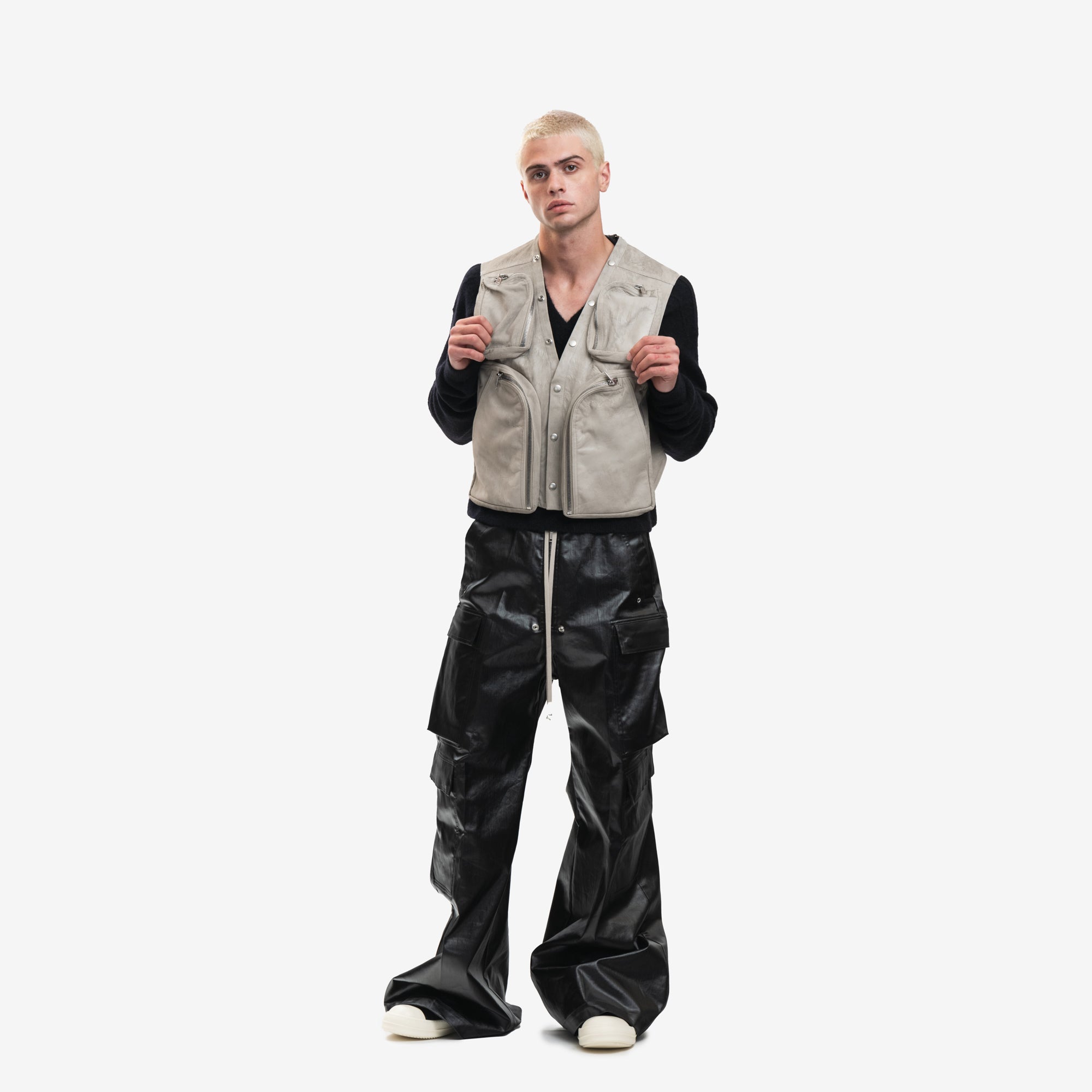 Rick Owens Cargo Leather Vest Pearl - 2