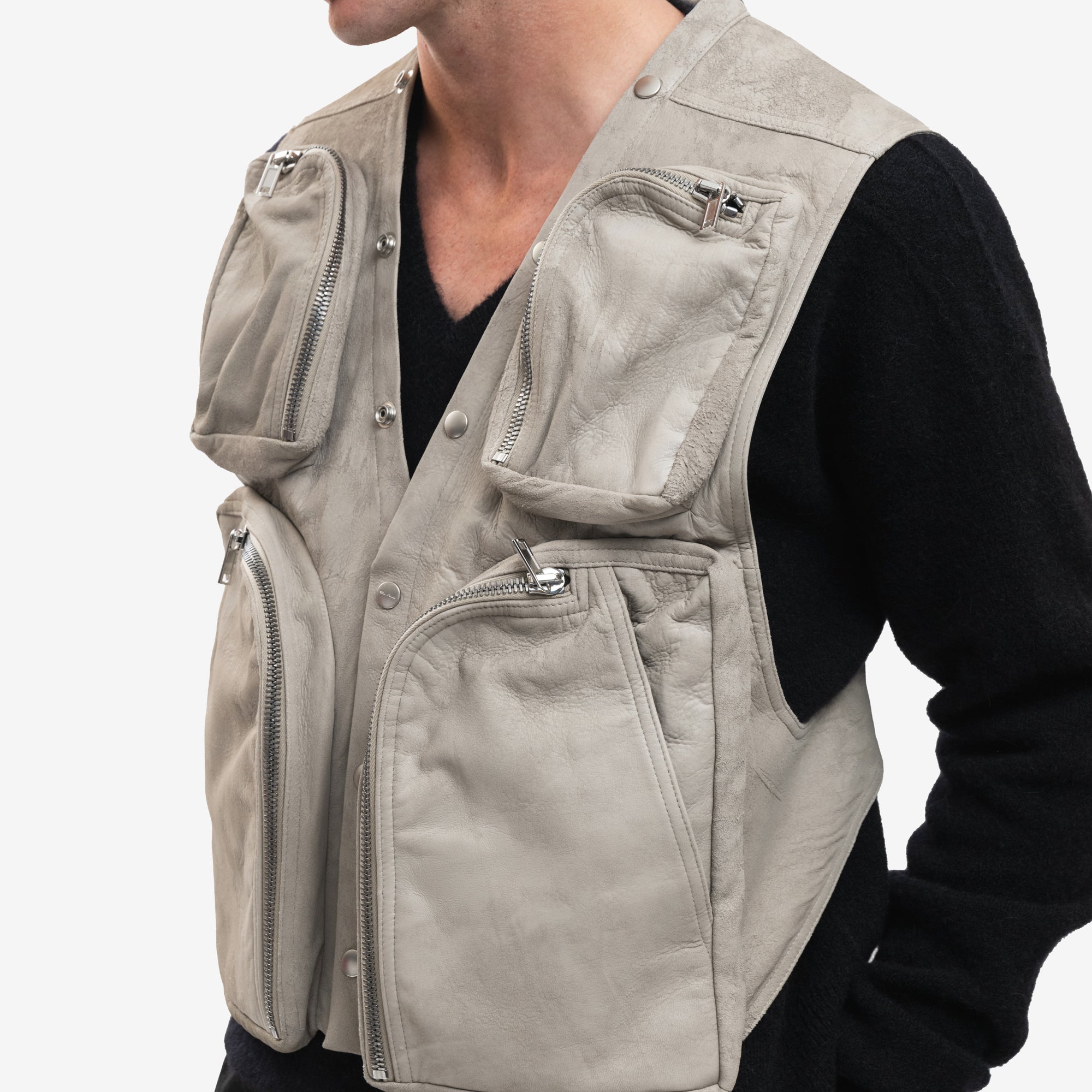 Rick Owens Cargo Leather Vest Pearl - 5
