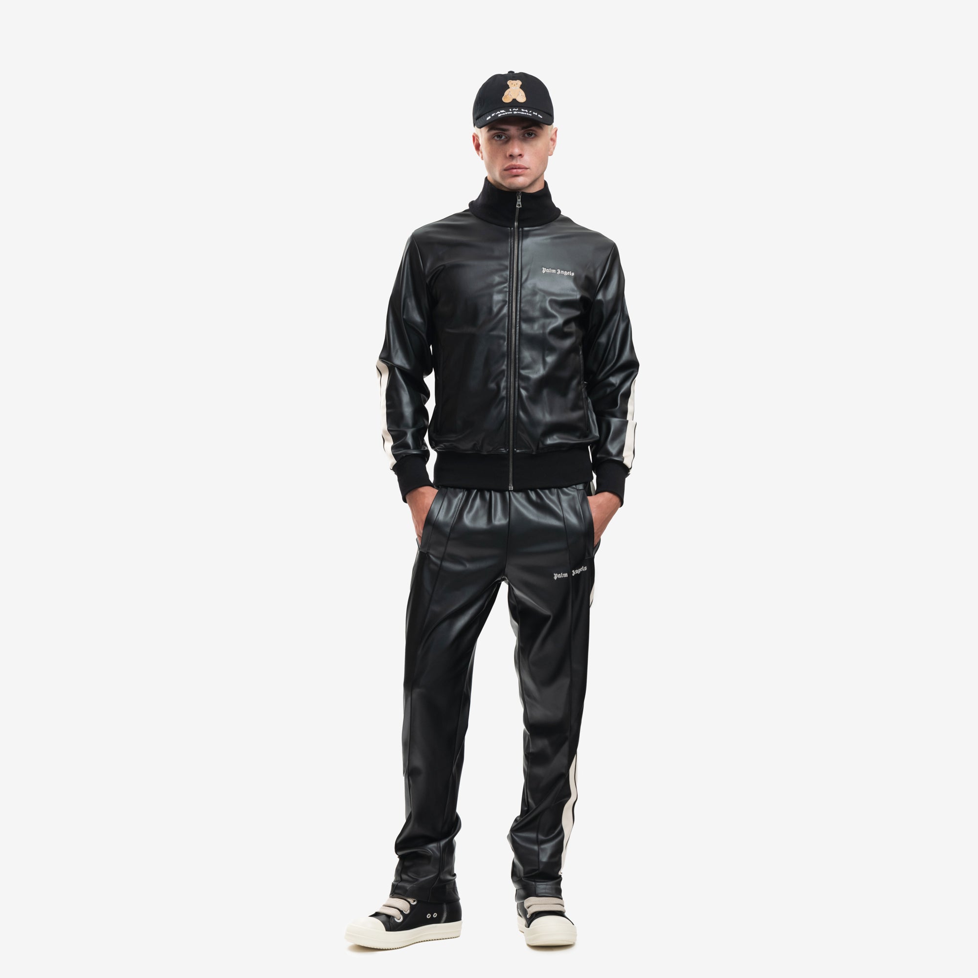 Palm Angels Leather Effect Track Jacket Black - 2