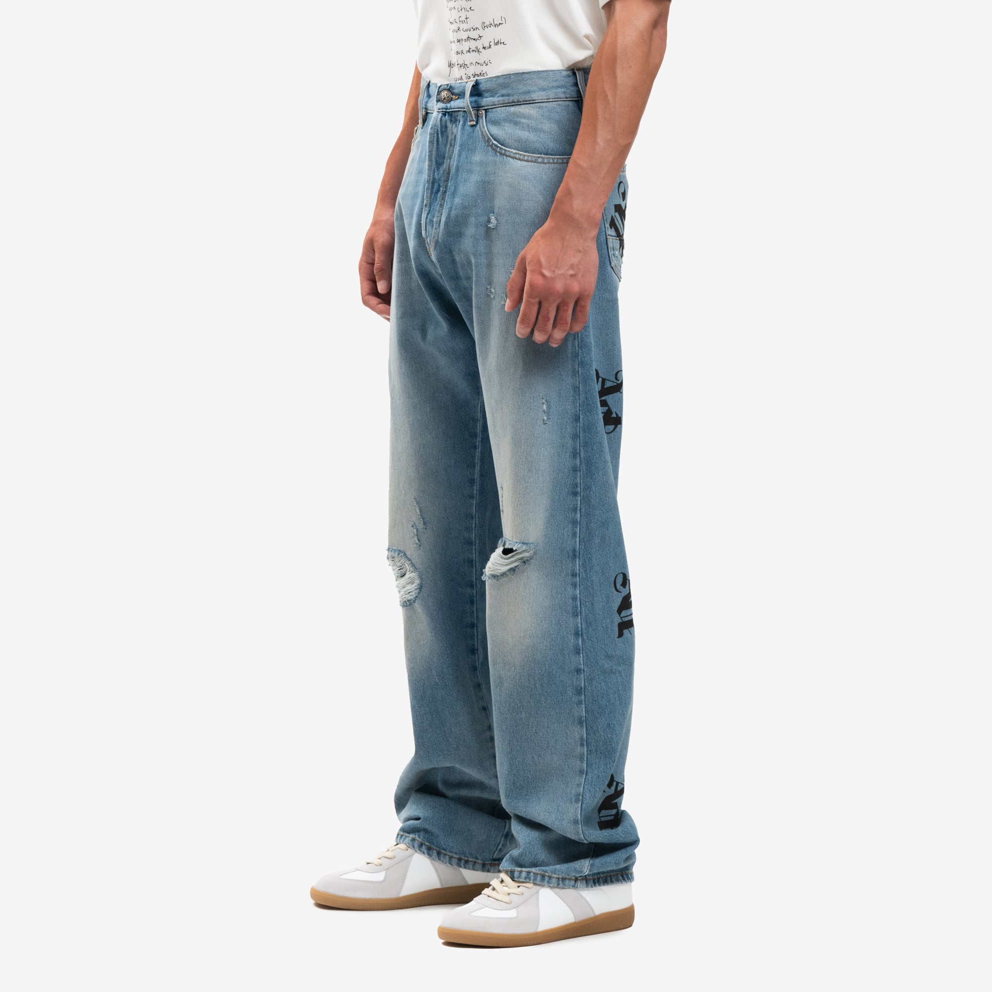 Palm Angels Med Wash Monogram Series Loose Jeans Light Blue - 3