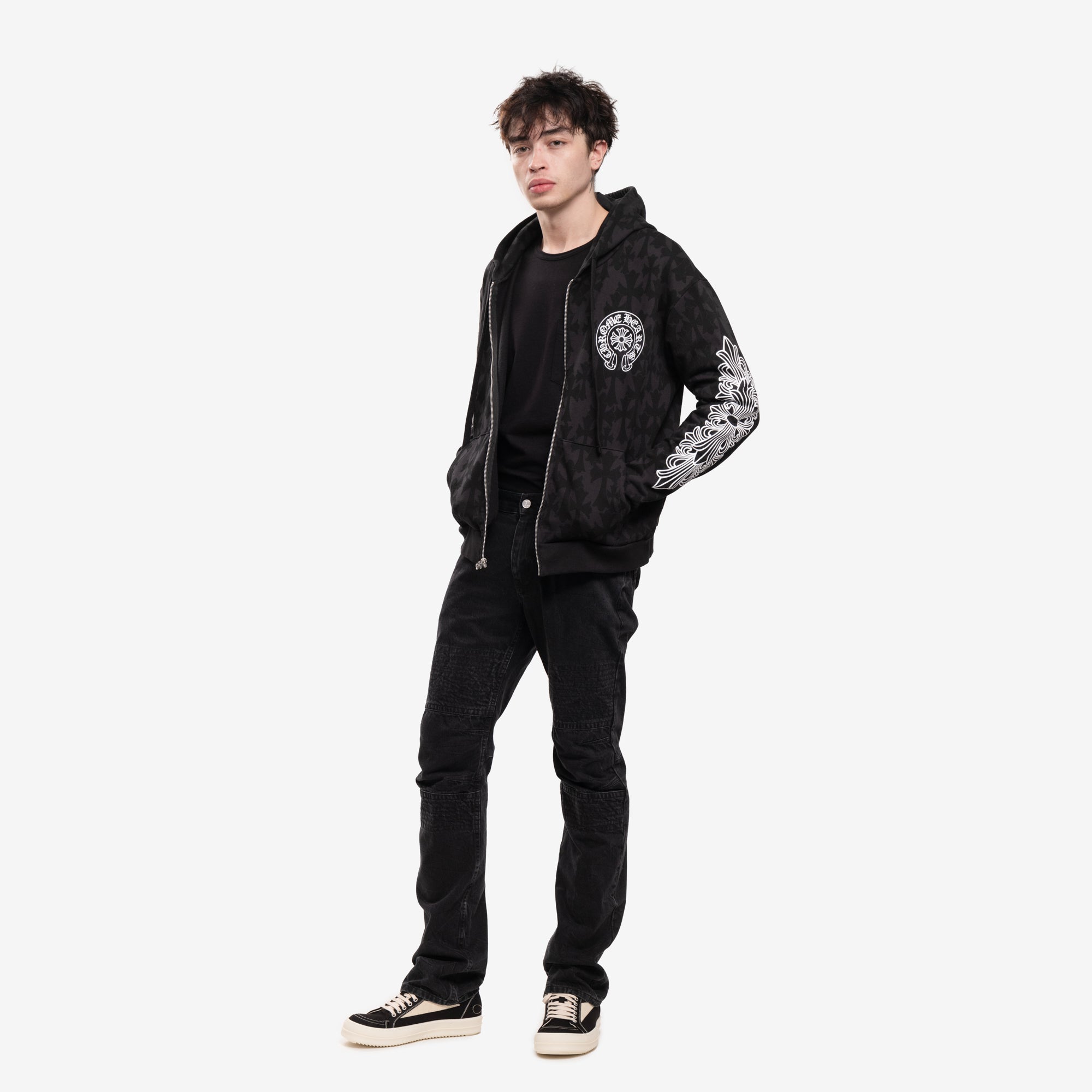Chrome Hearts CH Classic Scroll Multi Cross Print Zip Up Hoody Black - 2