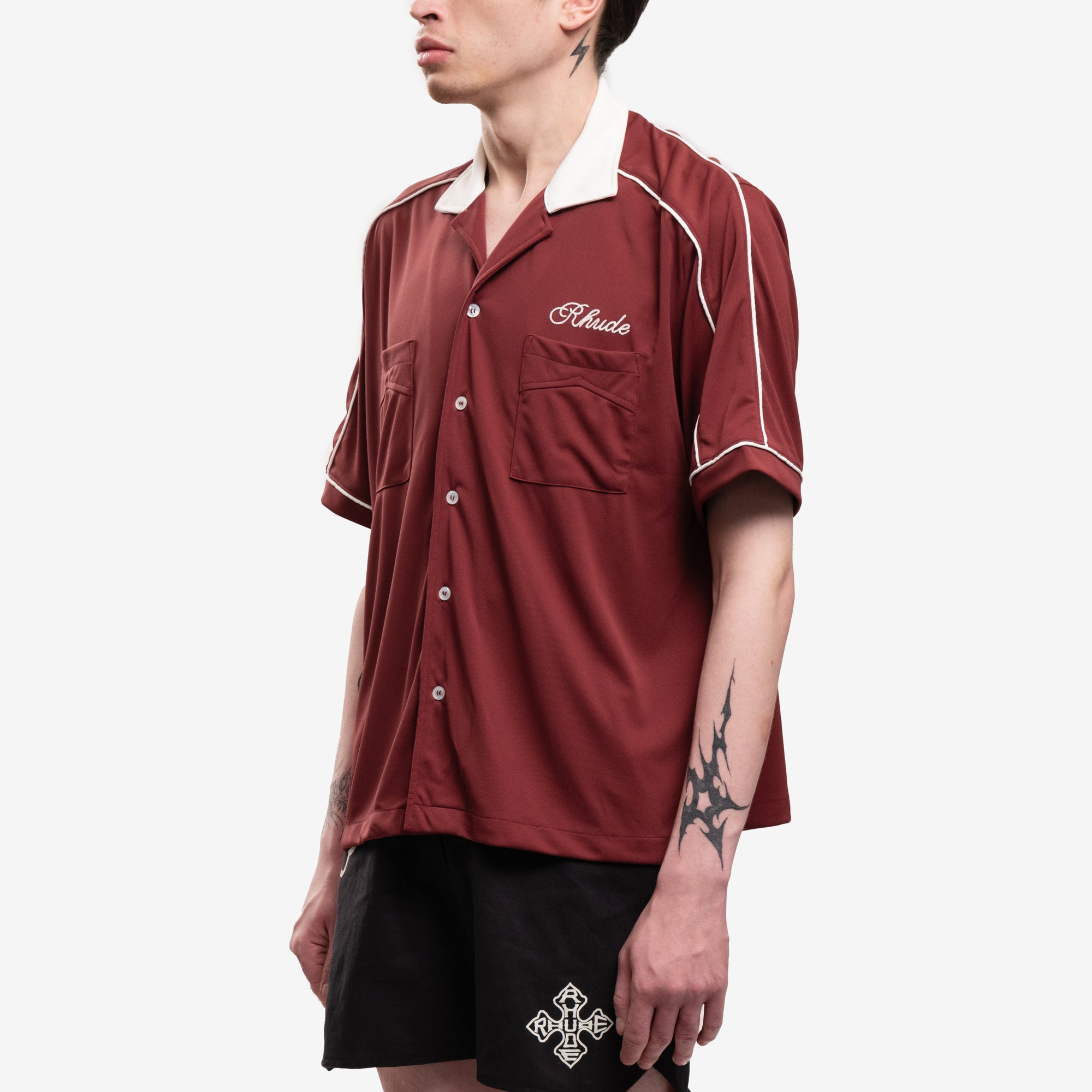 Rhude Mont Blanc Bowling Shirt Maroon - 3