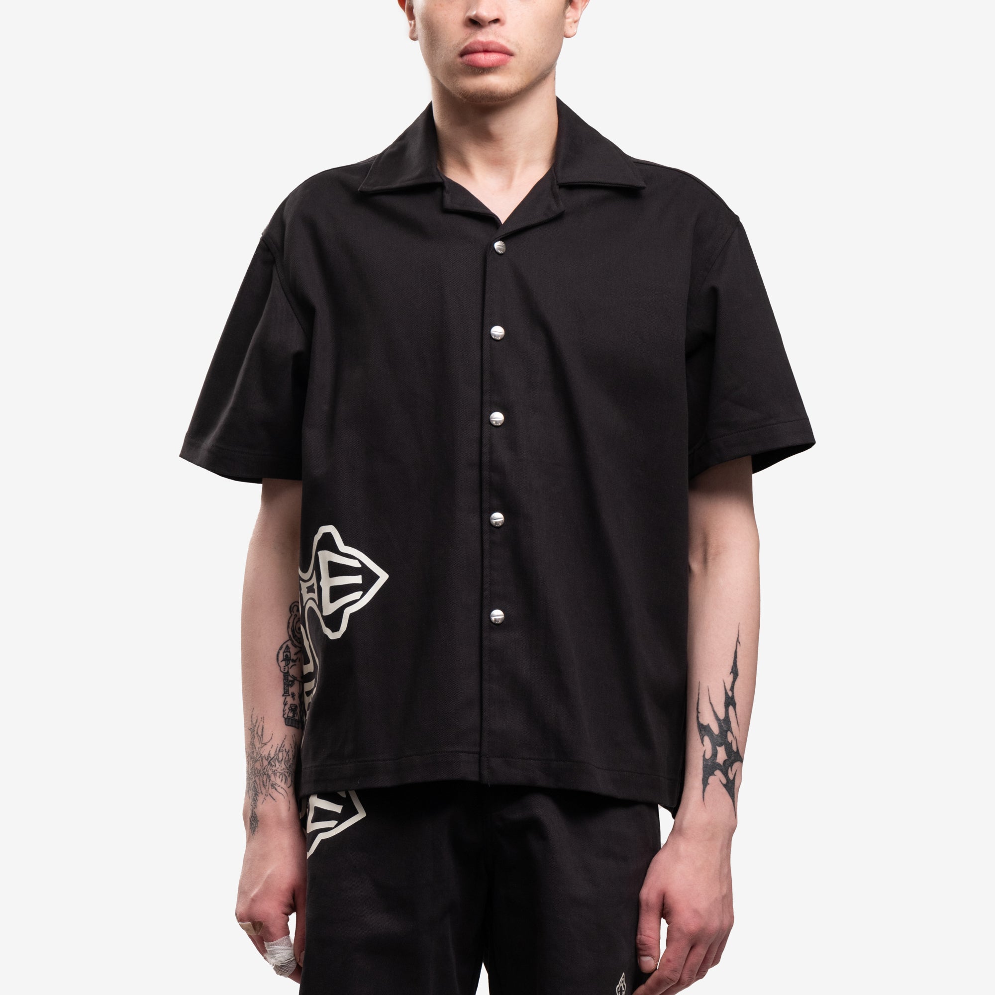 Rhude Cross Logo Bowling Shirt Black - 1