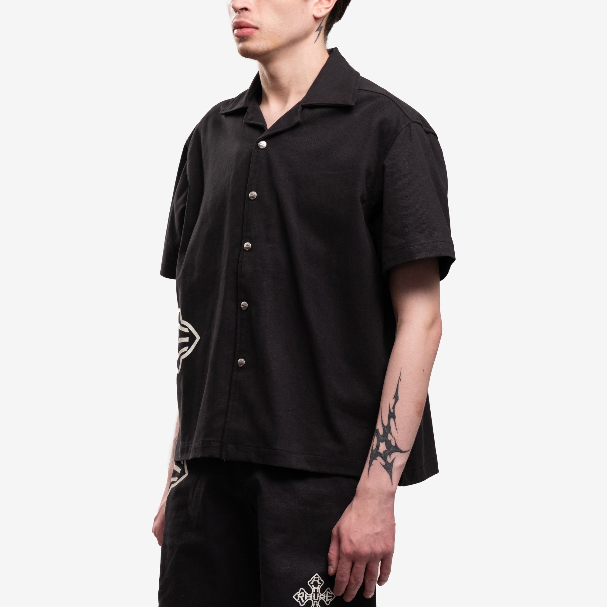 Rhude Cross Logo Bowling Shirt Black - 3