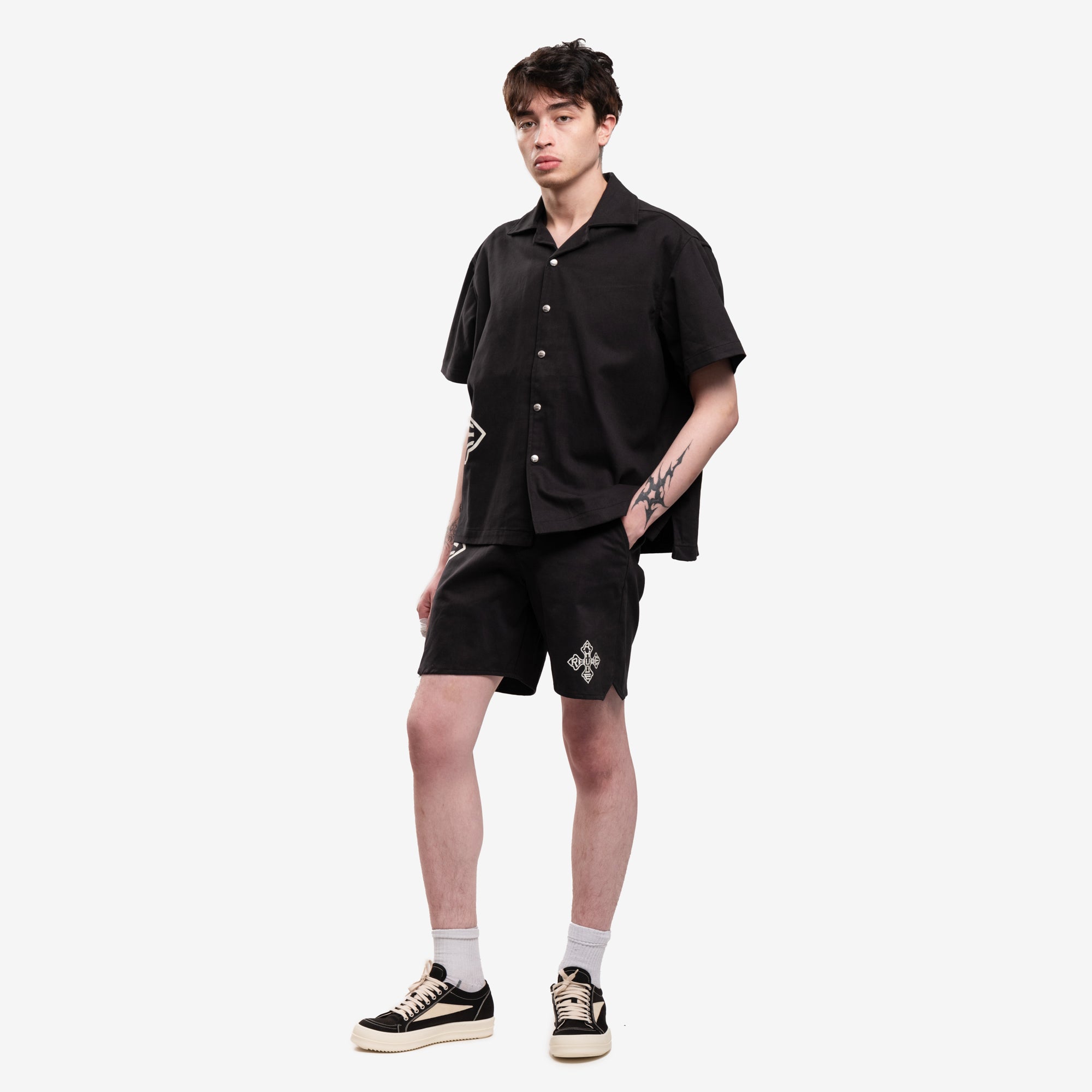 Rhude Cross Logo Bowling Shirt Black - 2