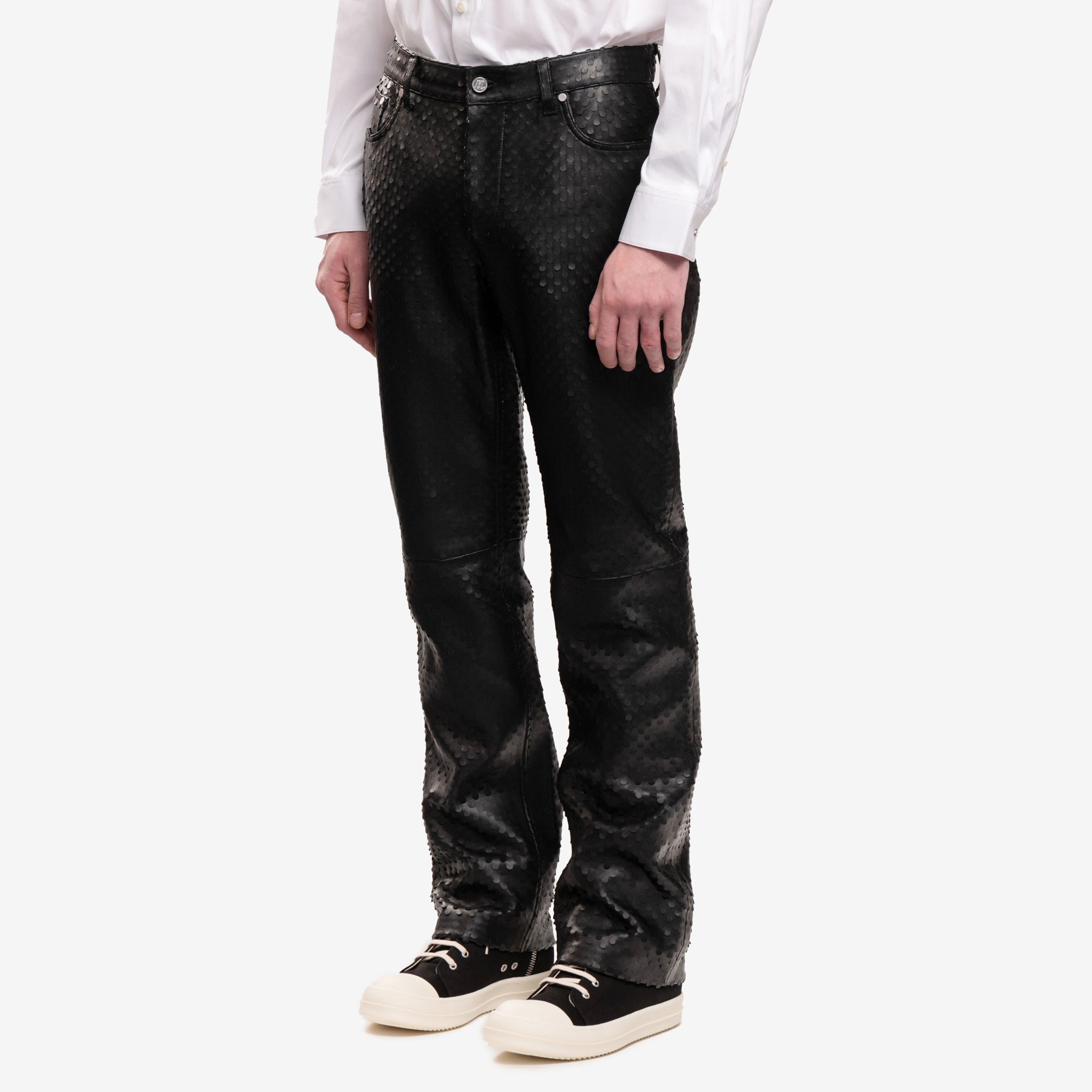 Helmut Lang Hole Punch Leather Worker Pants Black - 3