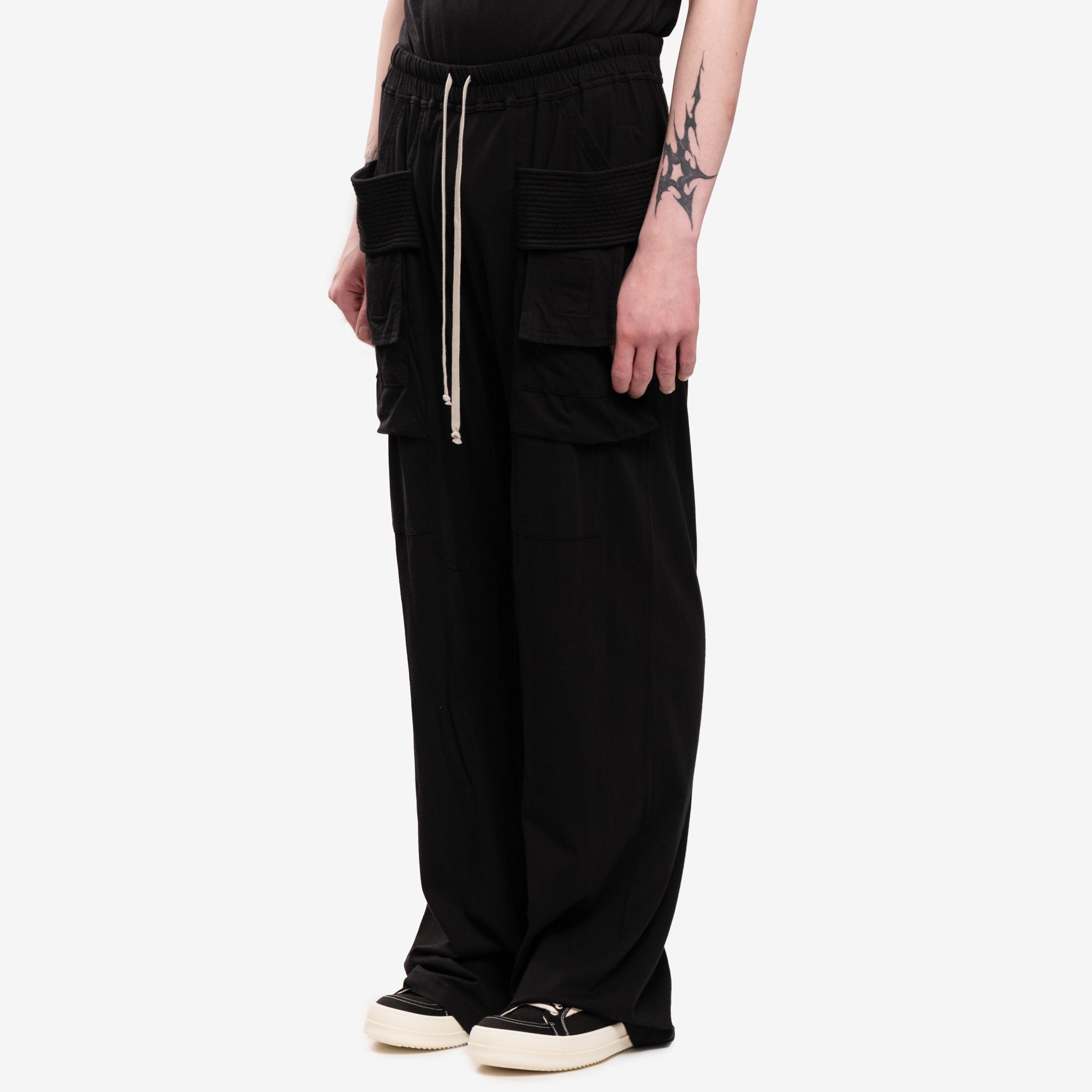 Rick Owens DRKSHDW Mens Creatch Wide Cargo Pants in Black