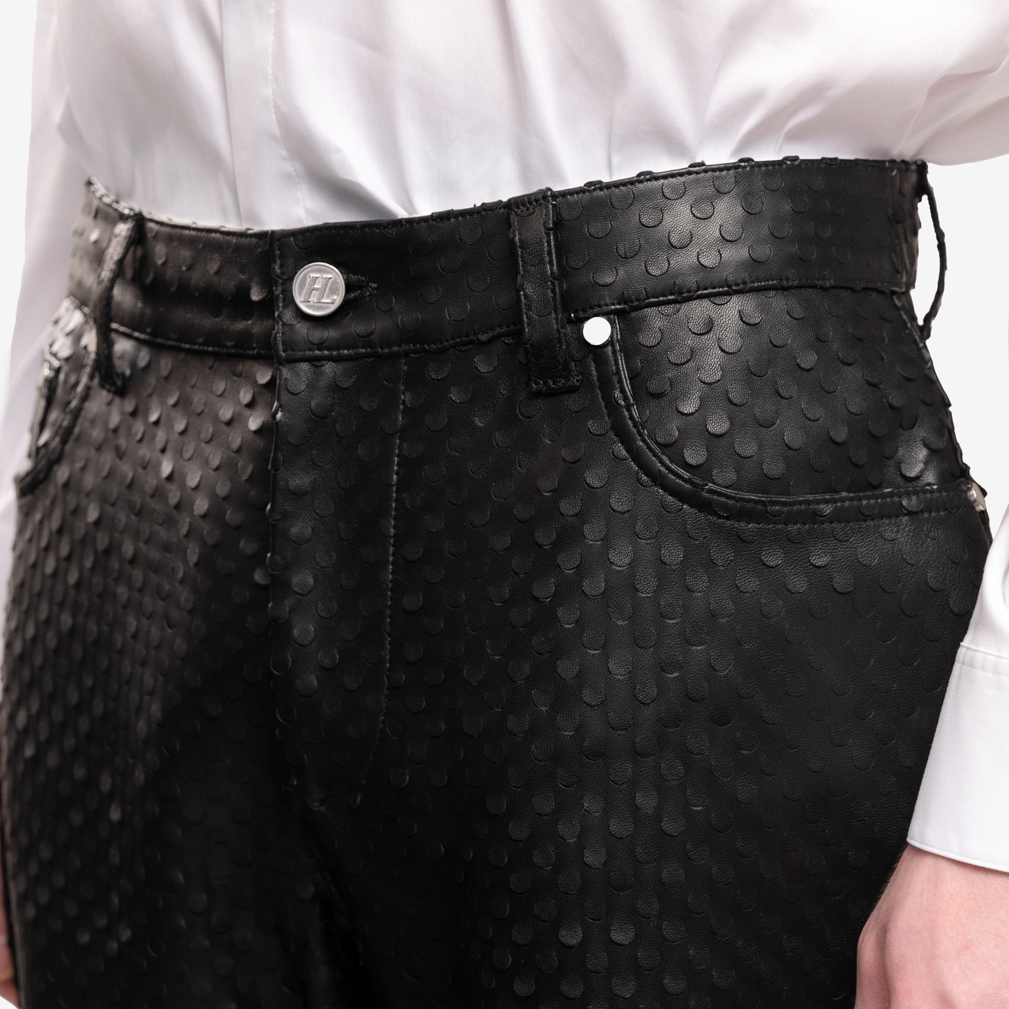 Photo of Helmut Lang Hole Punch Leather Worker Pants - 5