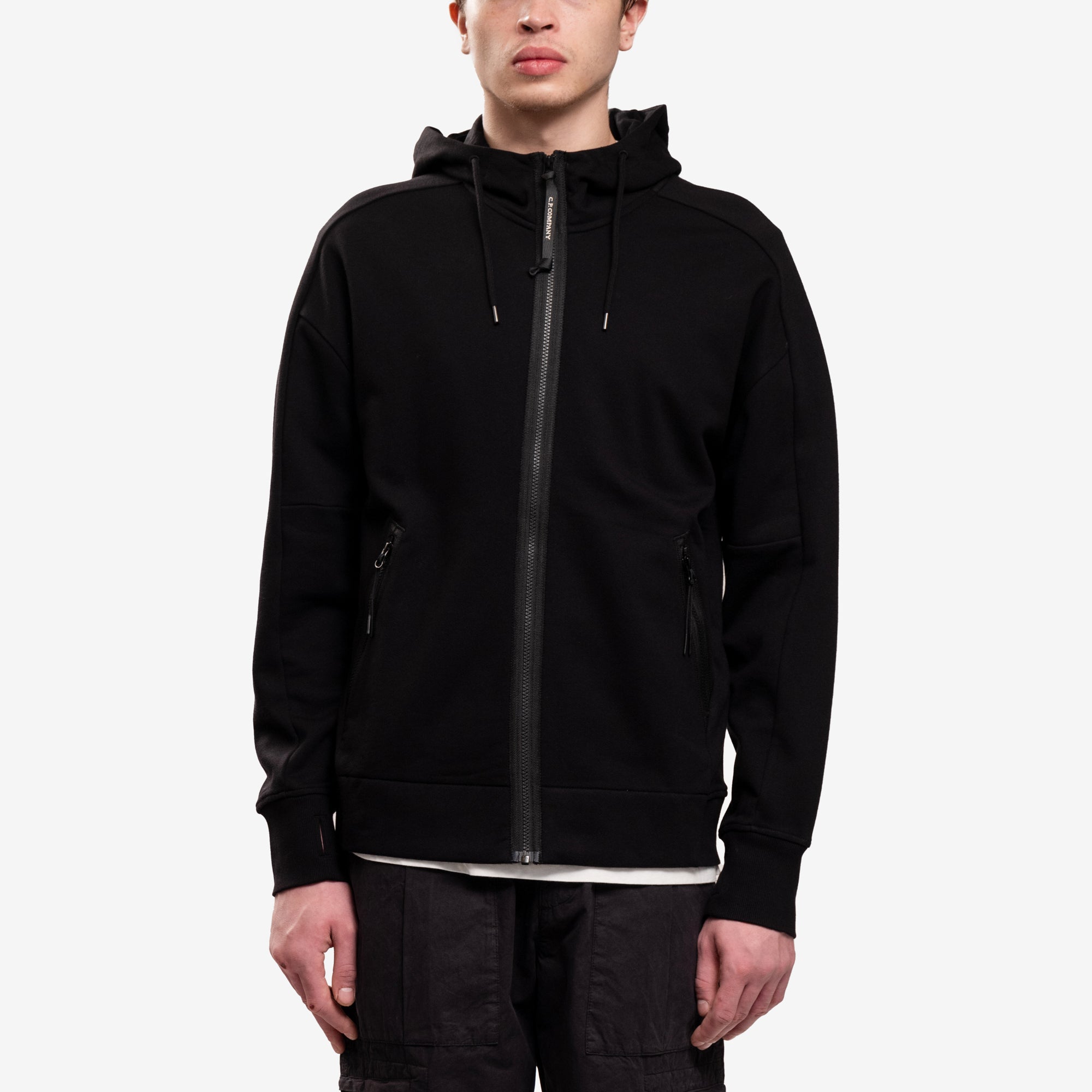 C.P. Company Diag Raised Fleece Goggle Zip Hoody Black - 1