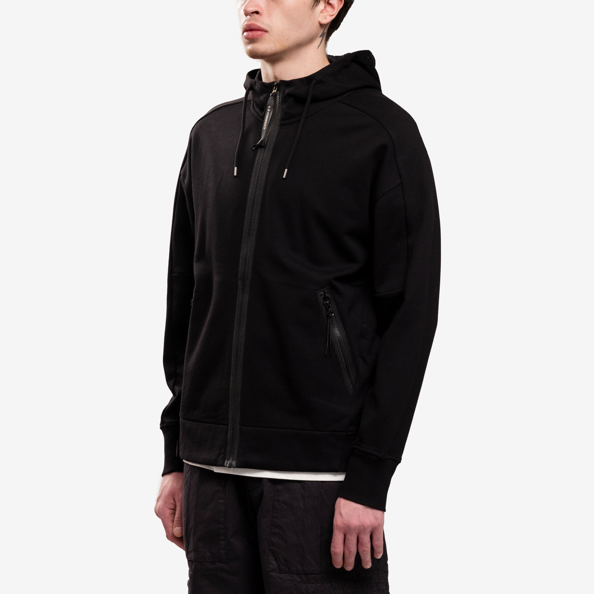 C.P. Company Diag Raised Fleece Goggle Zip Hoody Black - 3