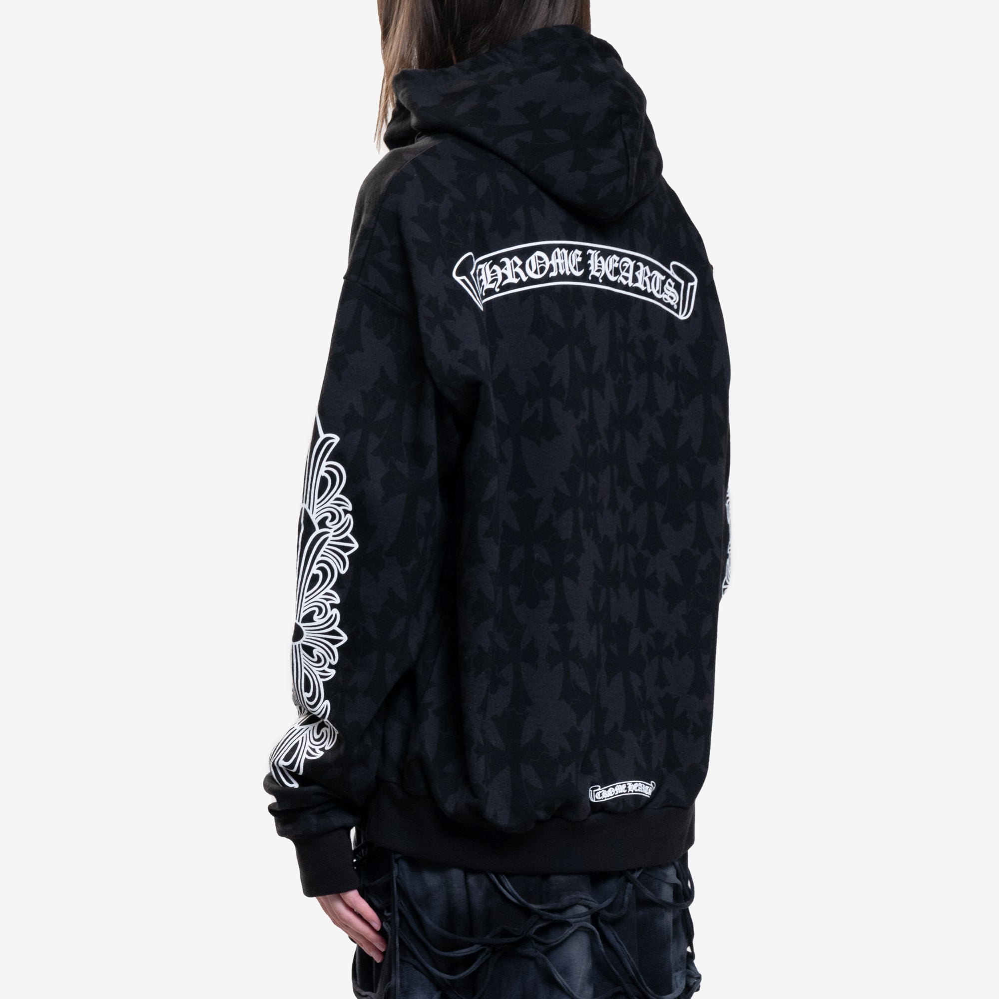 Chrome Hearts CH Classic Scroll Multi Cross Print Zip Up Hoody Black - 4