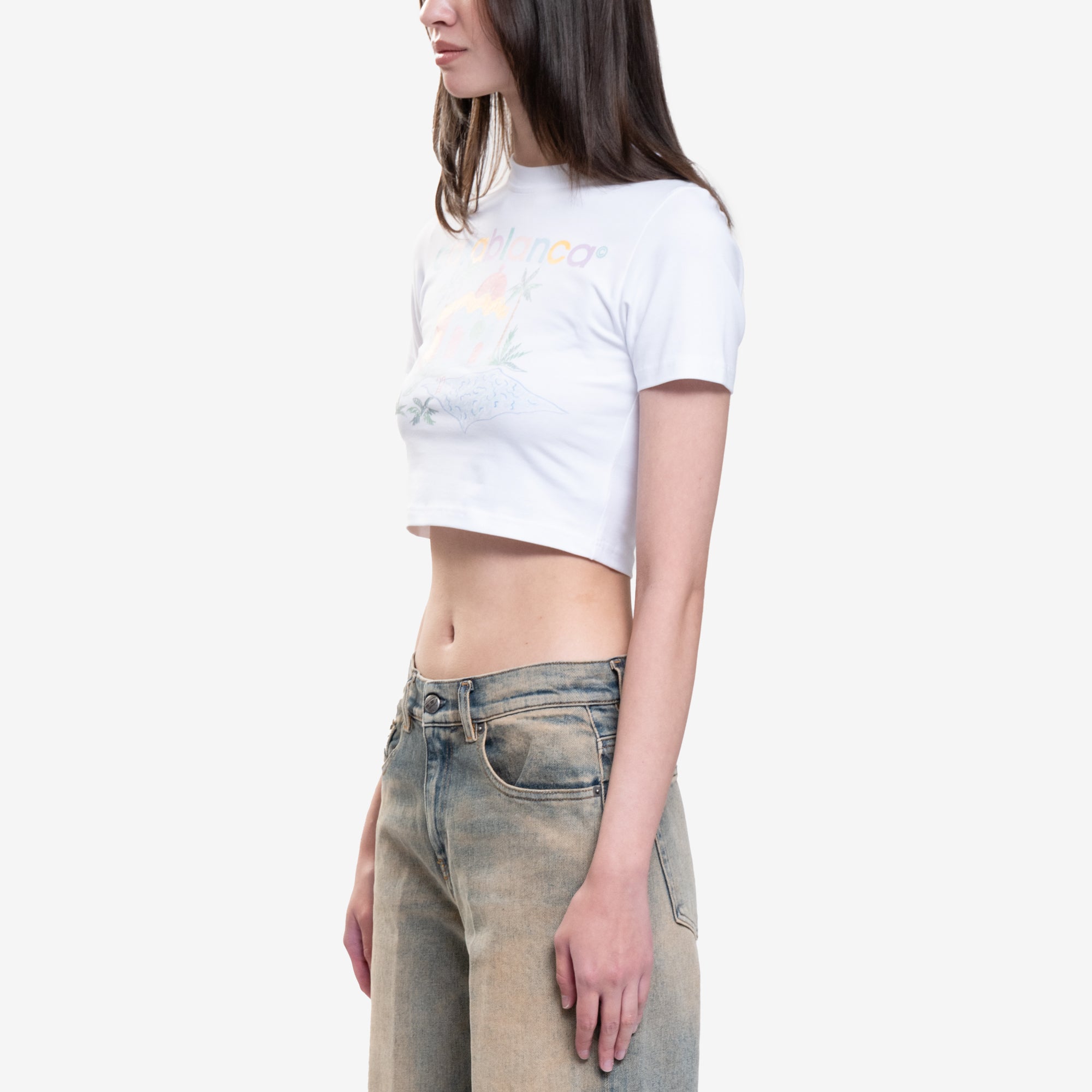 Casablanca Womens Maison Memphis Baby T-Shirt White - 3