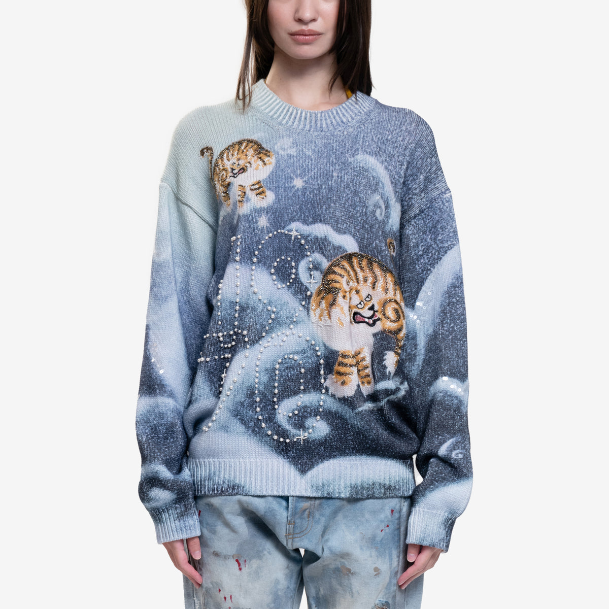 Mens KENZO Cloud Tiger Knit Sweater in Midnight Blue
