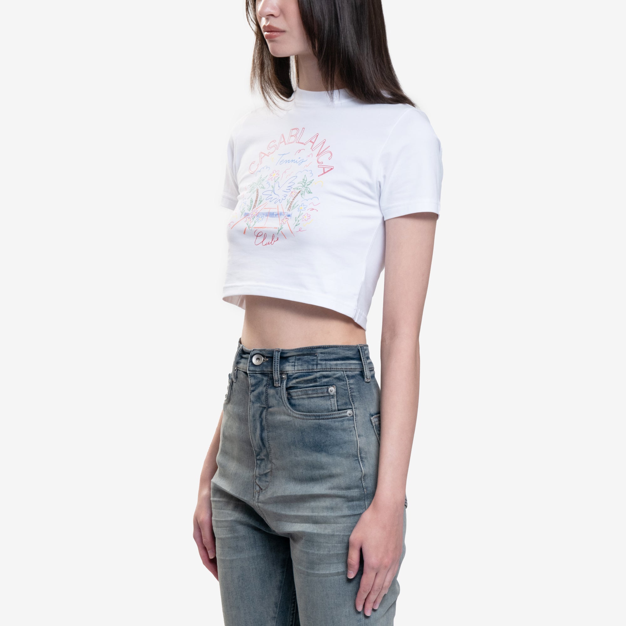 Casablanca Womens Crayon Tennis Club Baby T-Shirt White - 3