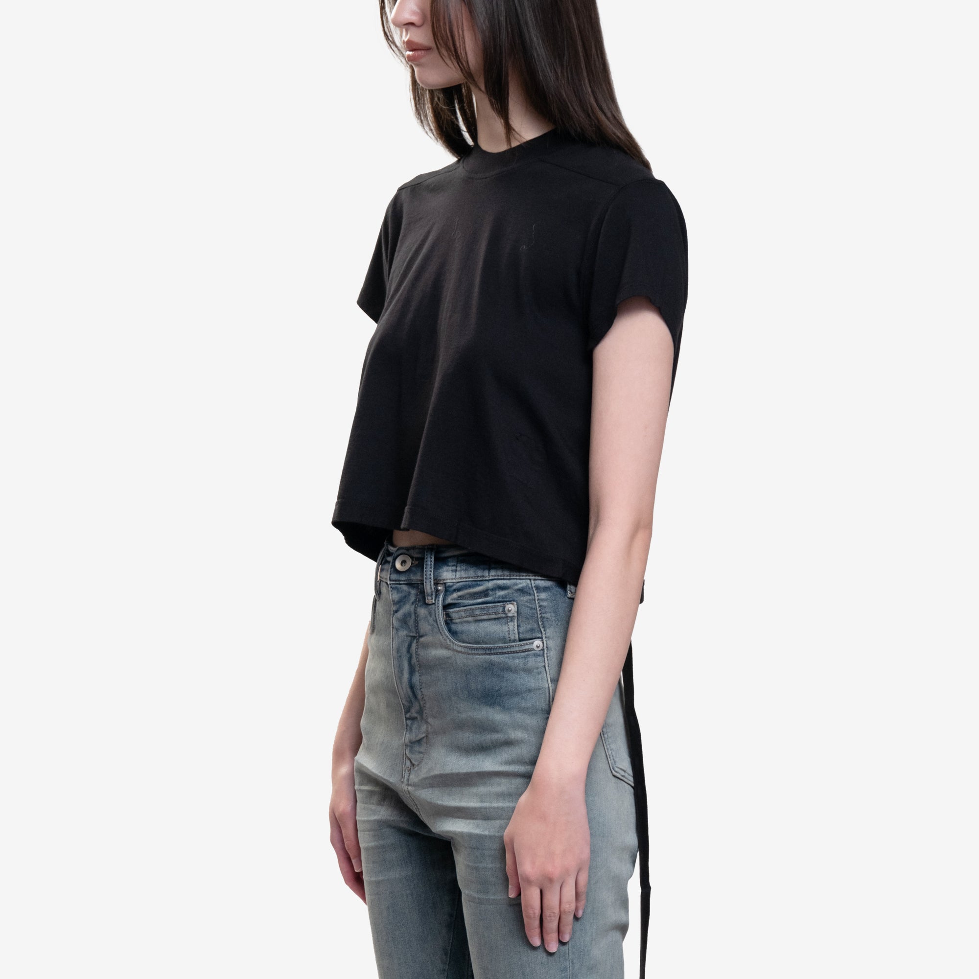 Rick Owens DRKSHDW Womens Cropped Small Level T-Shirt Black - 3