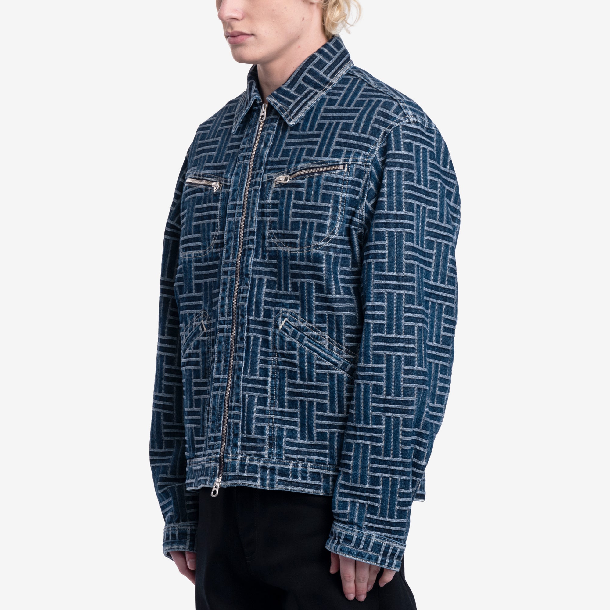Kenzo Weave Trucker Denim Jacket Dark Stone Blue - 3