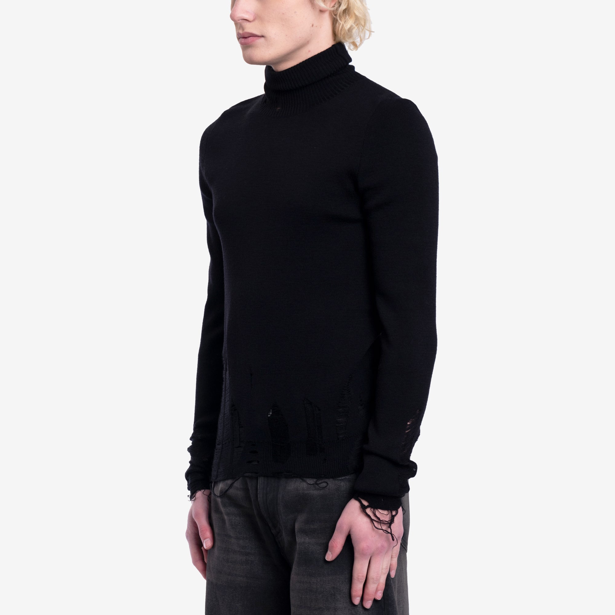 MM6 Destroyed Turtleneck Sweater Black - 3