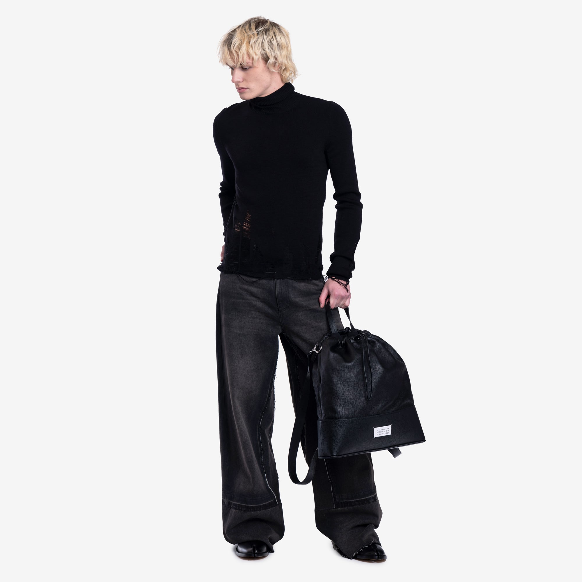 MM6 Destroyed Turtleneck Sweater Black - 2