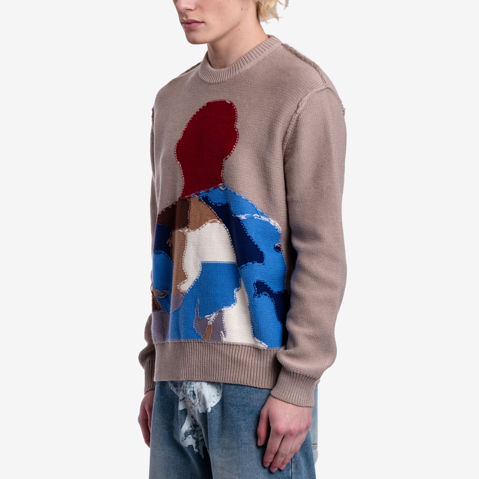 KidSuper Reverse Intarsia Figure Sweater Tan - 3