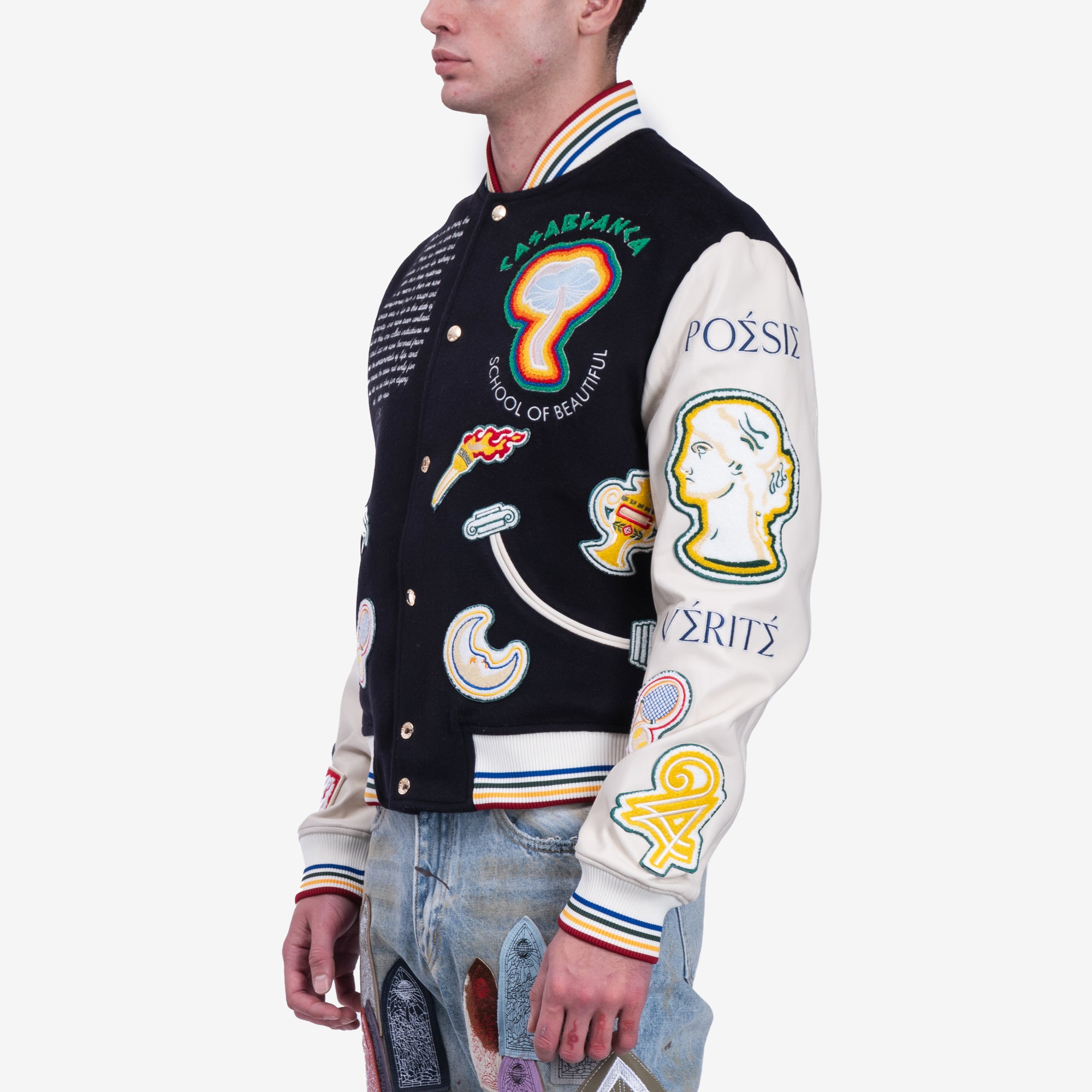 Casablanca Chenille Patchwork Bomber Jacket Navy - 3