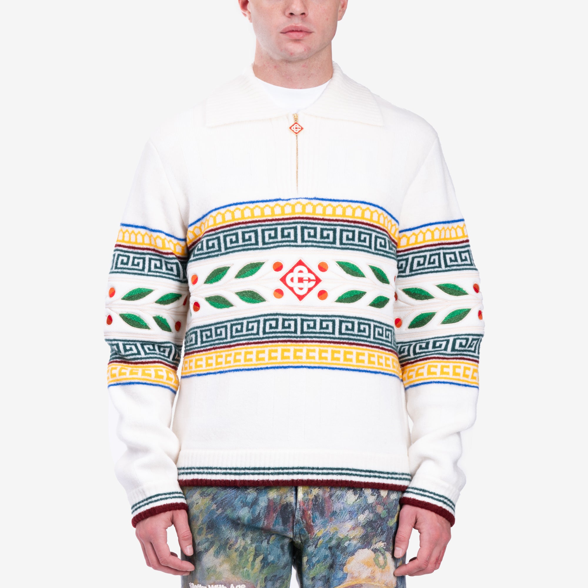 Mens Casablanca Lauriel Olympique Polo Sweater in White