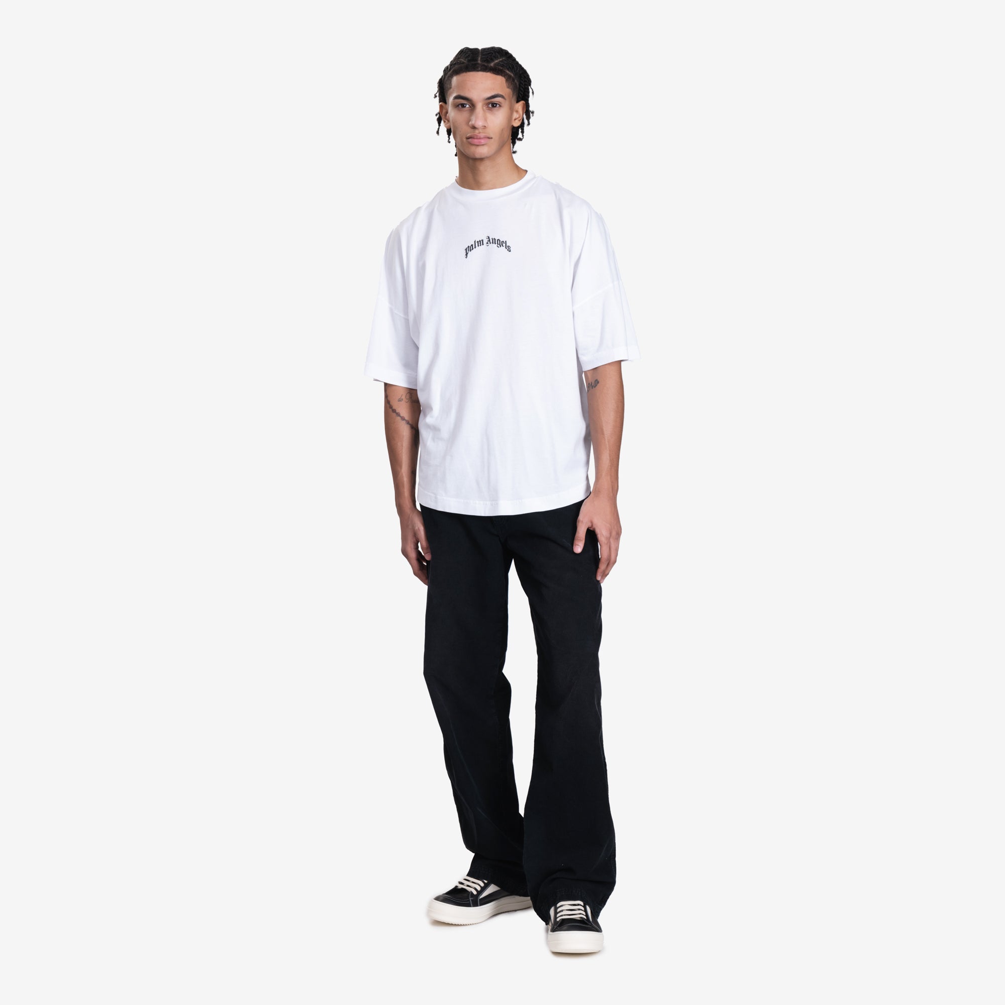 Palm Angels Back Curved Logo Over T-Shirt Off White - 2
