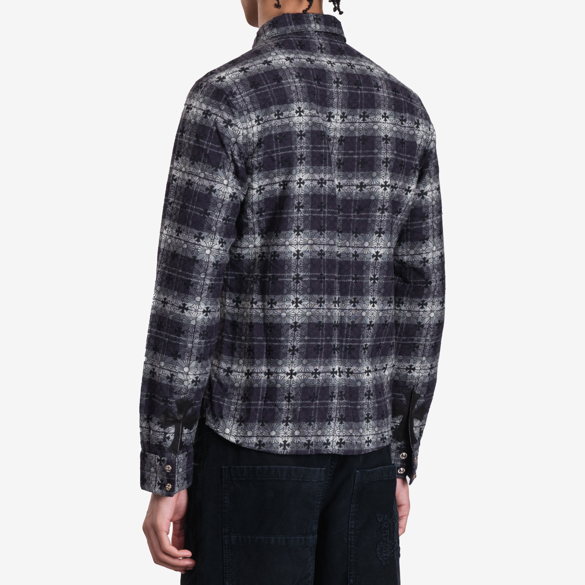 Chrome Hearts Loose Ends Cross Patch Flannel Shirt Black - 4