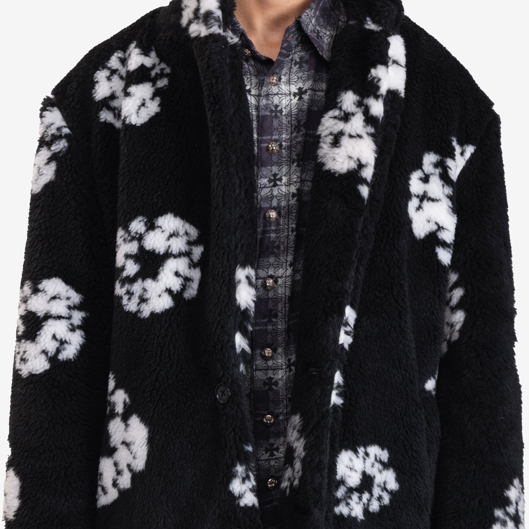 Saint Mxxxxxx Denim Tears Wreath Faux Fur Coat Black - 5