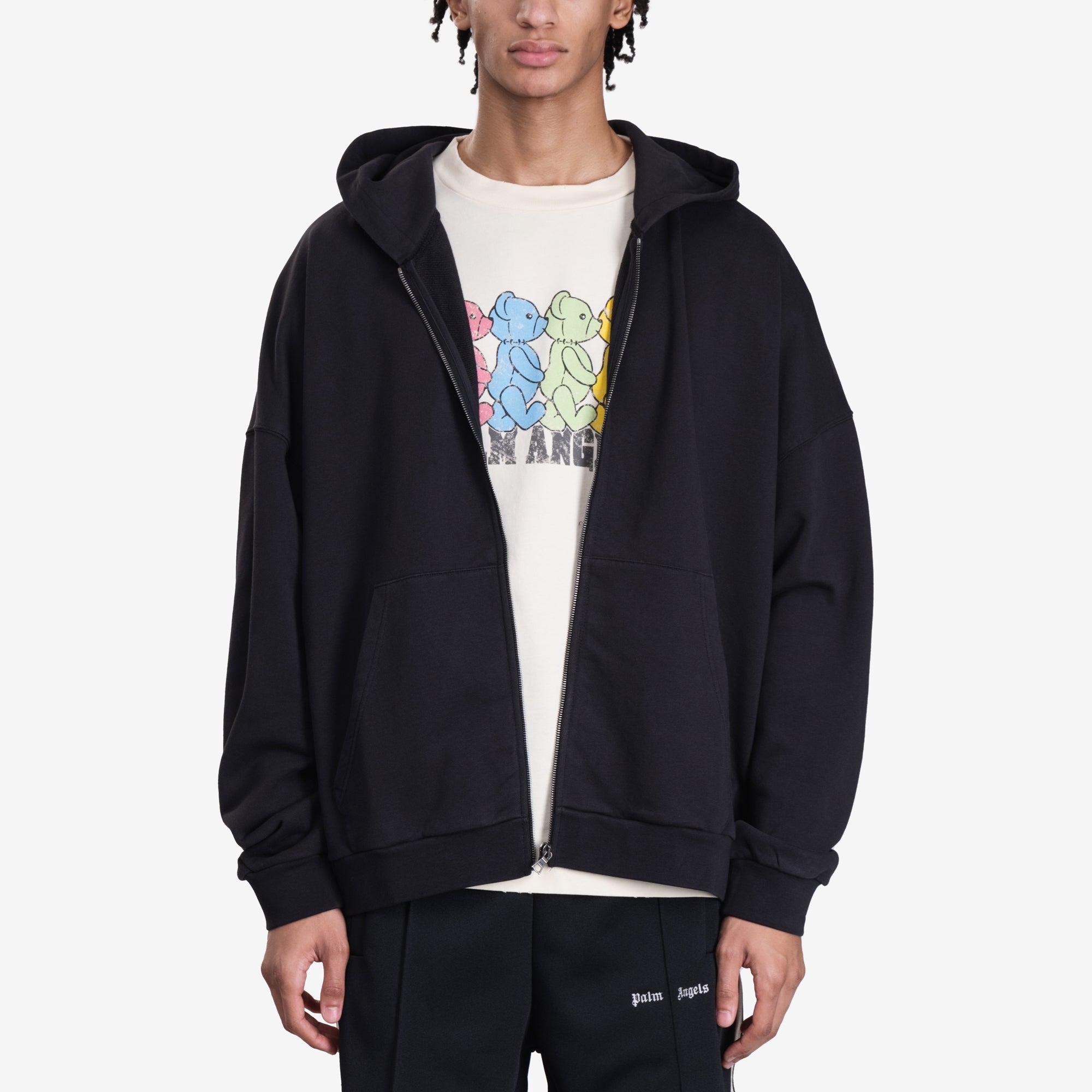Palm Angels Curved Logo Zip Hoody Black - 1