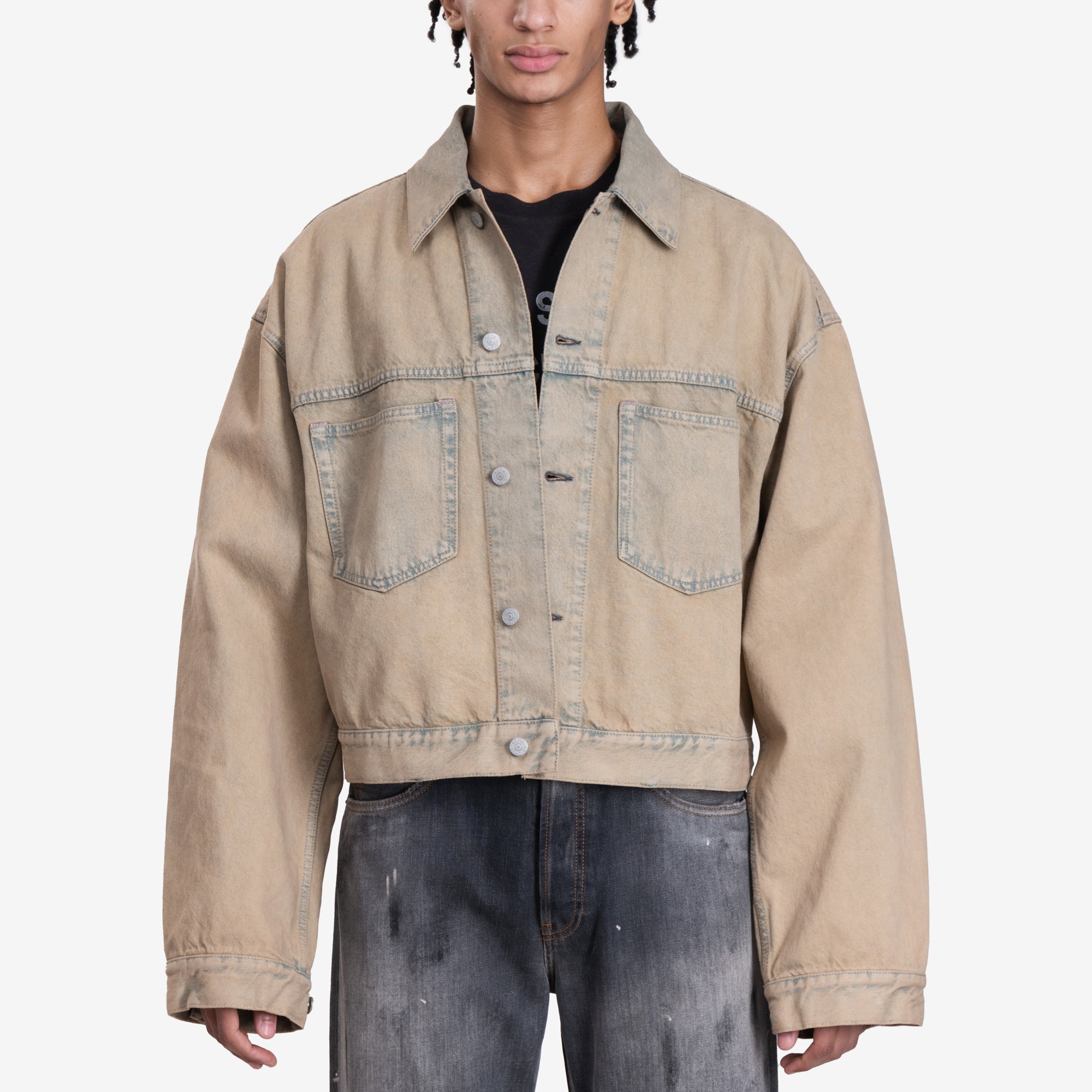 Acne Studios Oversized Cropped Denim Jacket Light Sand - 1