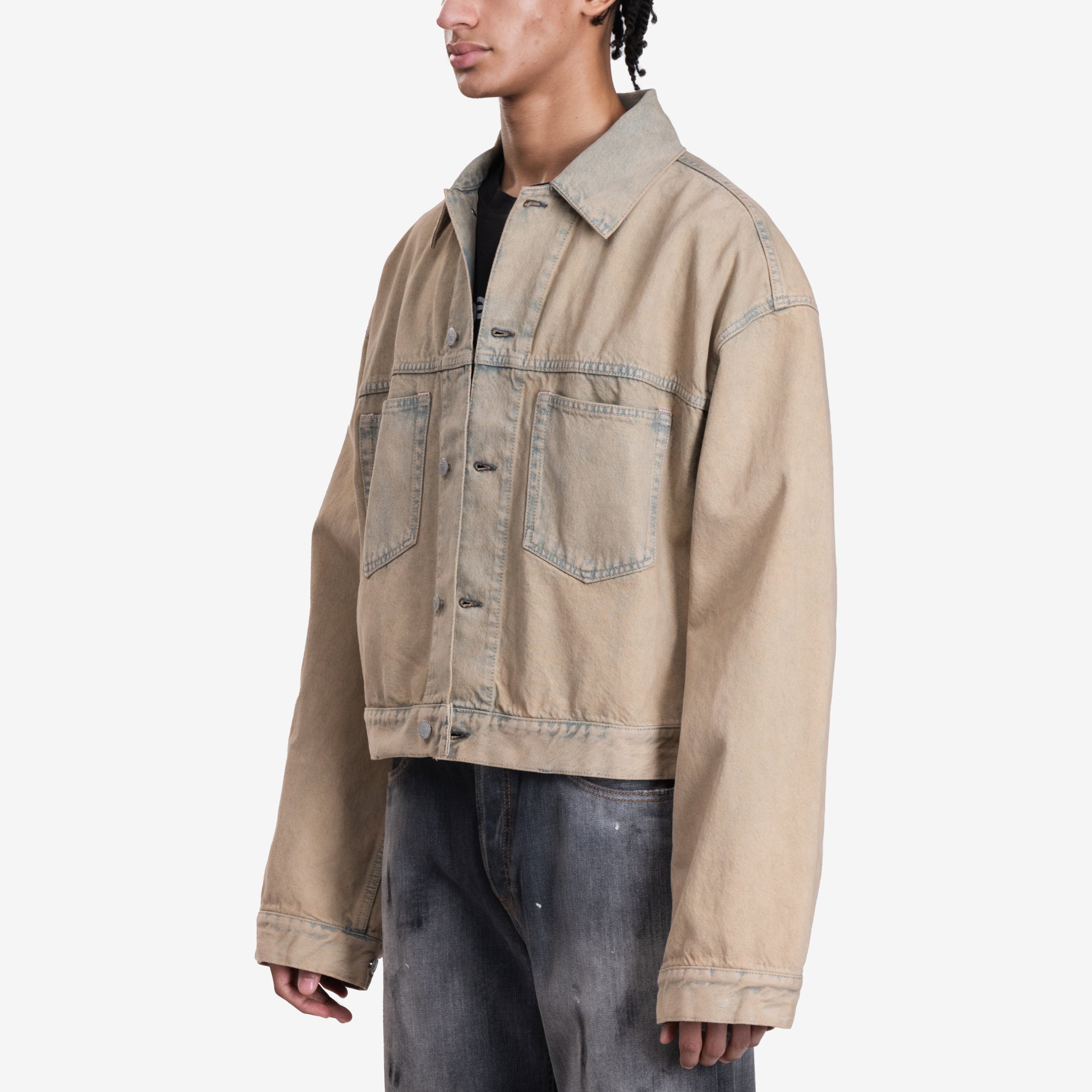 Acne Studios Oversized Cropped Denim Jacket Light Sand - 3