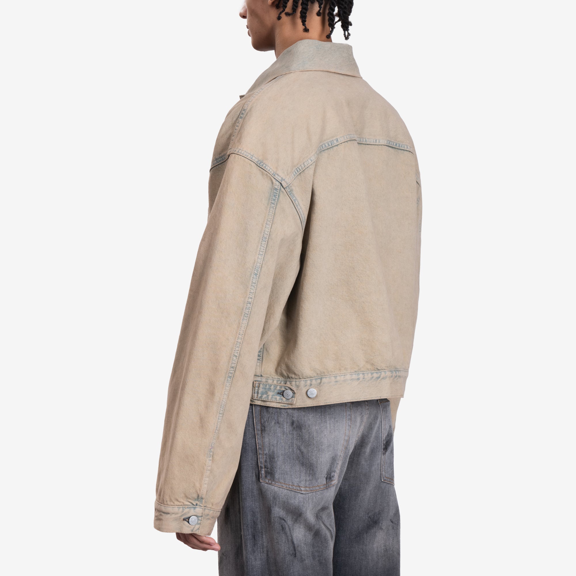 Acne Studios Oversized Cropped Denim Jacket Light Sand - 4