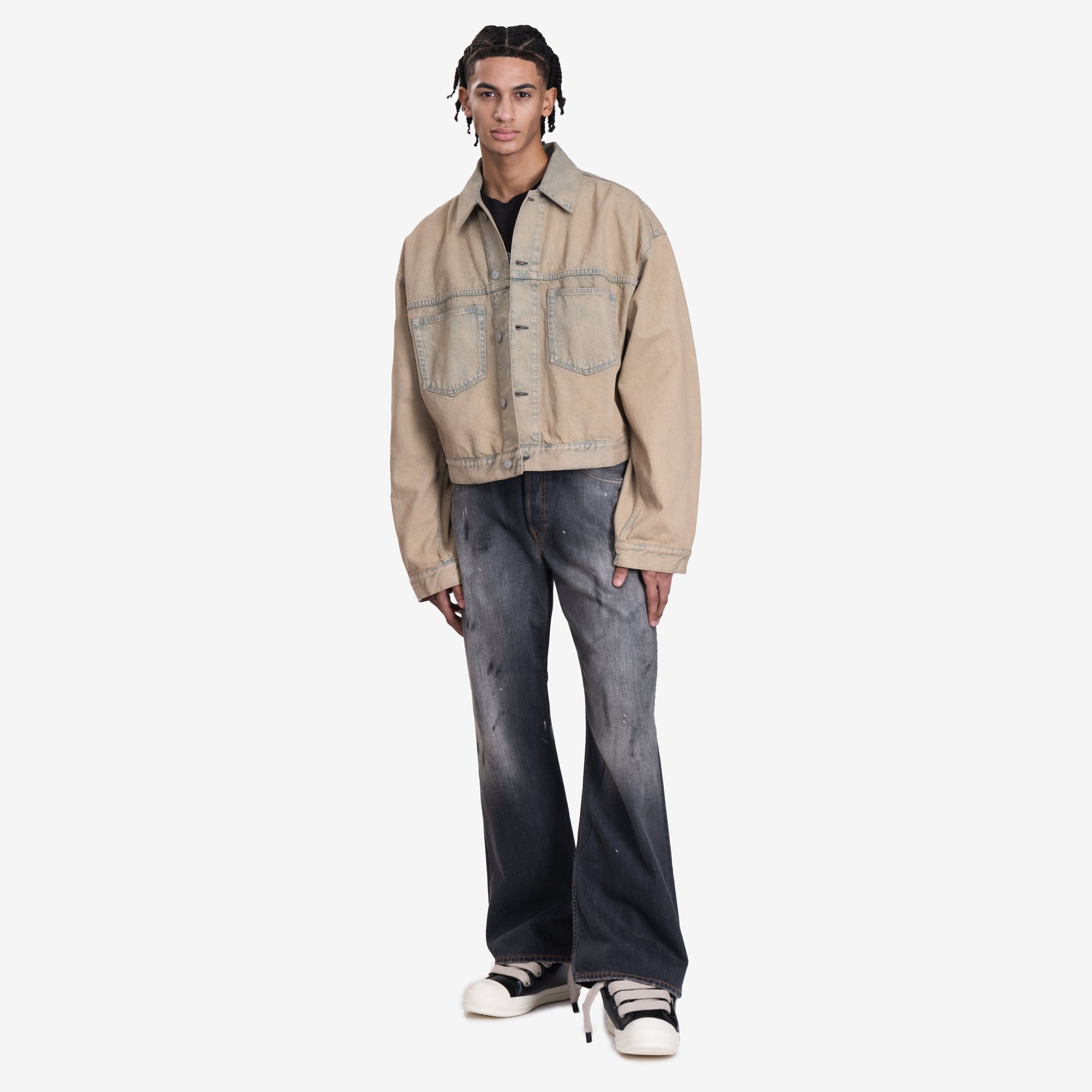 Acne Studios Oversized Cropped Denim Jacket Light Sand - 2