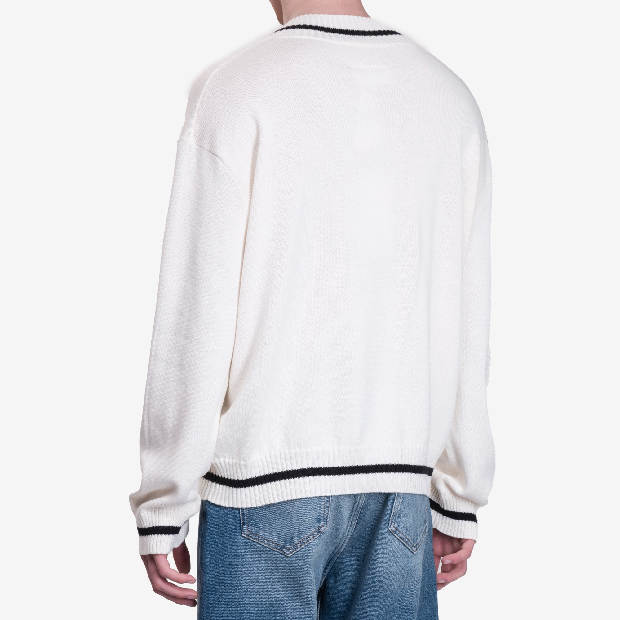 MM6 V - Neck Varsity Sweater Off White - 4