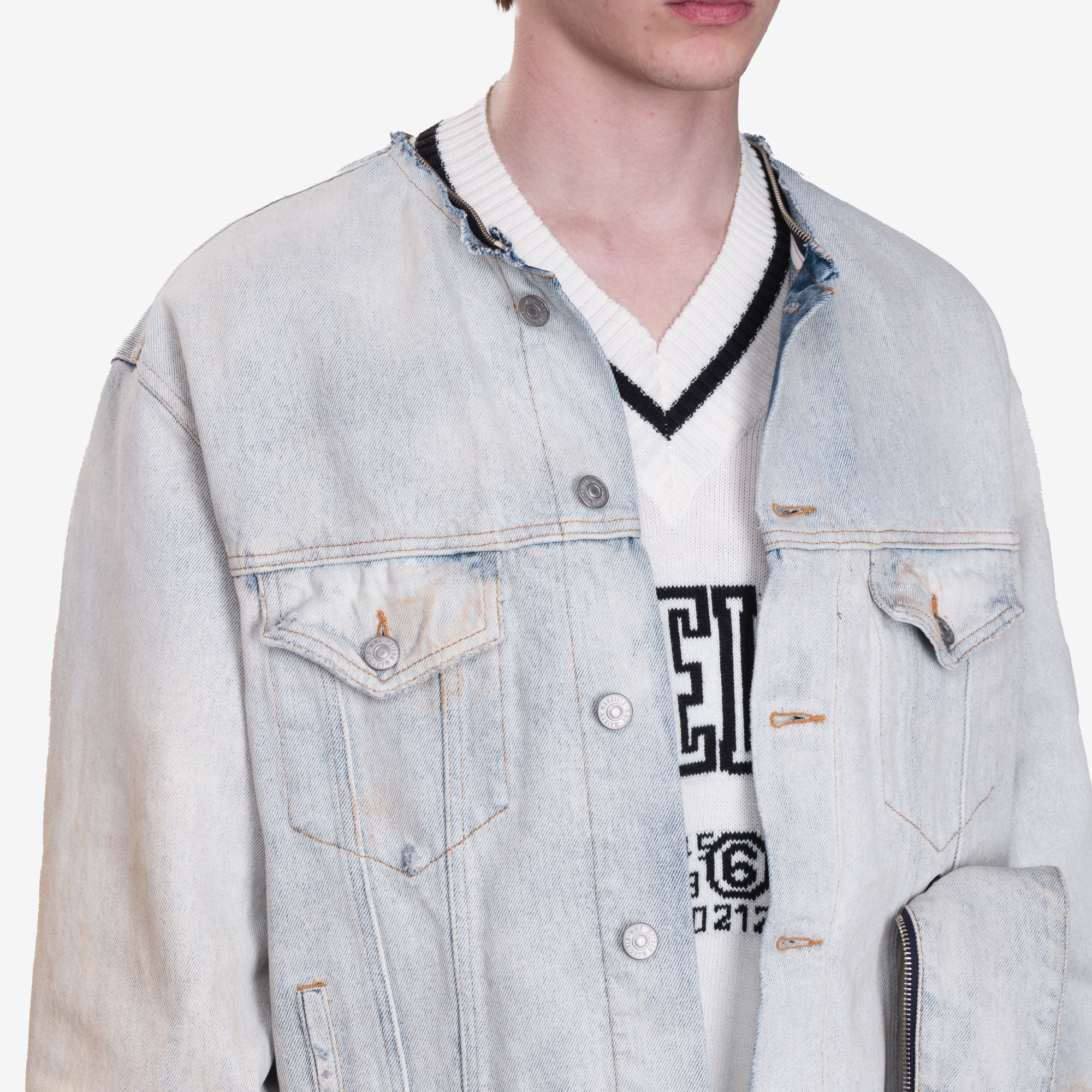 MM6 Zip Collar Denim Jacket Light Blue - 5