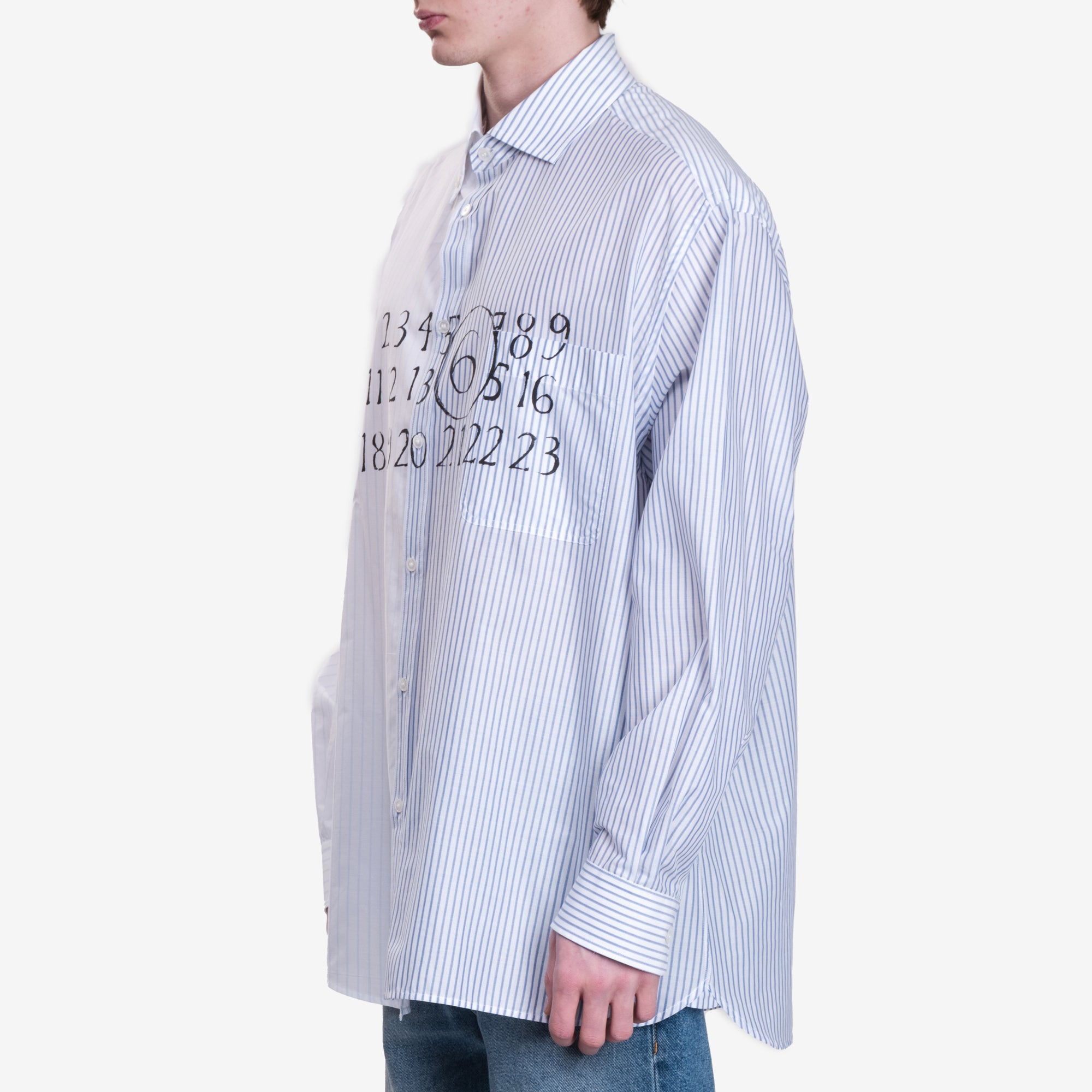 MM6 Numeric Asymmetric Shirt White/Beige/Blue - 3