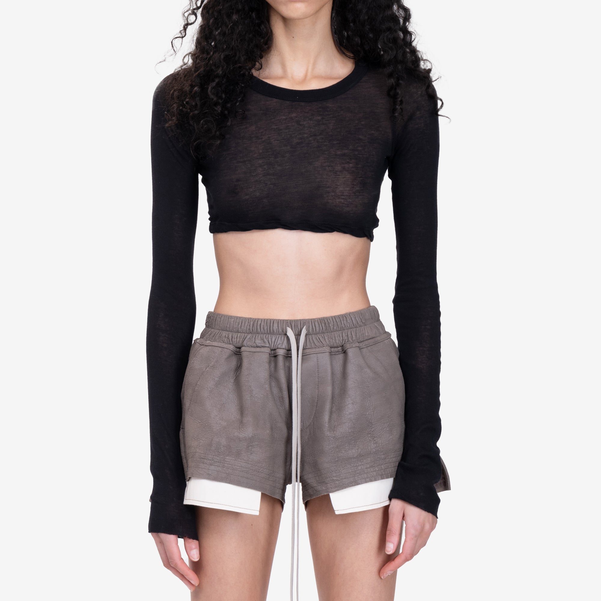 Rick Owens Womens Long Sleeve Crop Top Black - 1