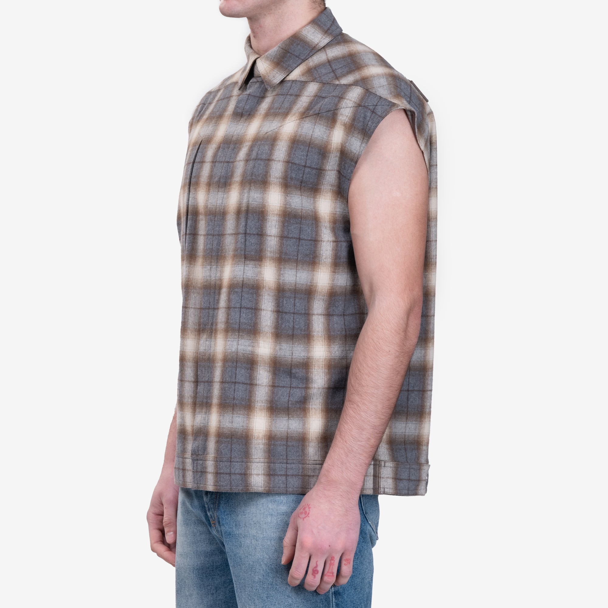 Rick Owens Sleeveless Jumbo Outershirt Grey Plaid - 3