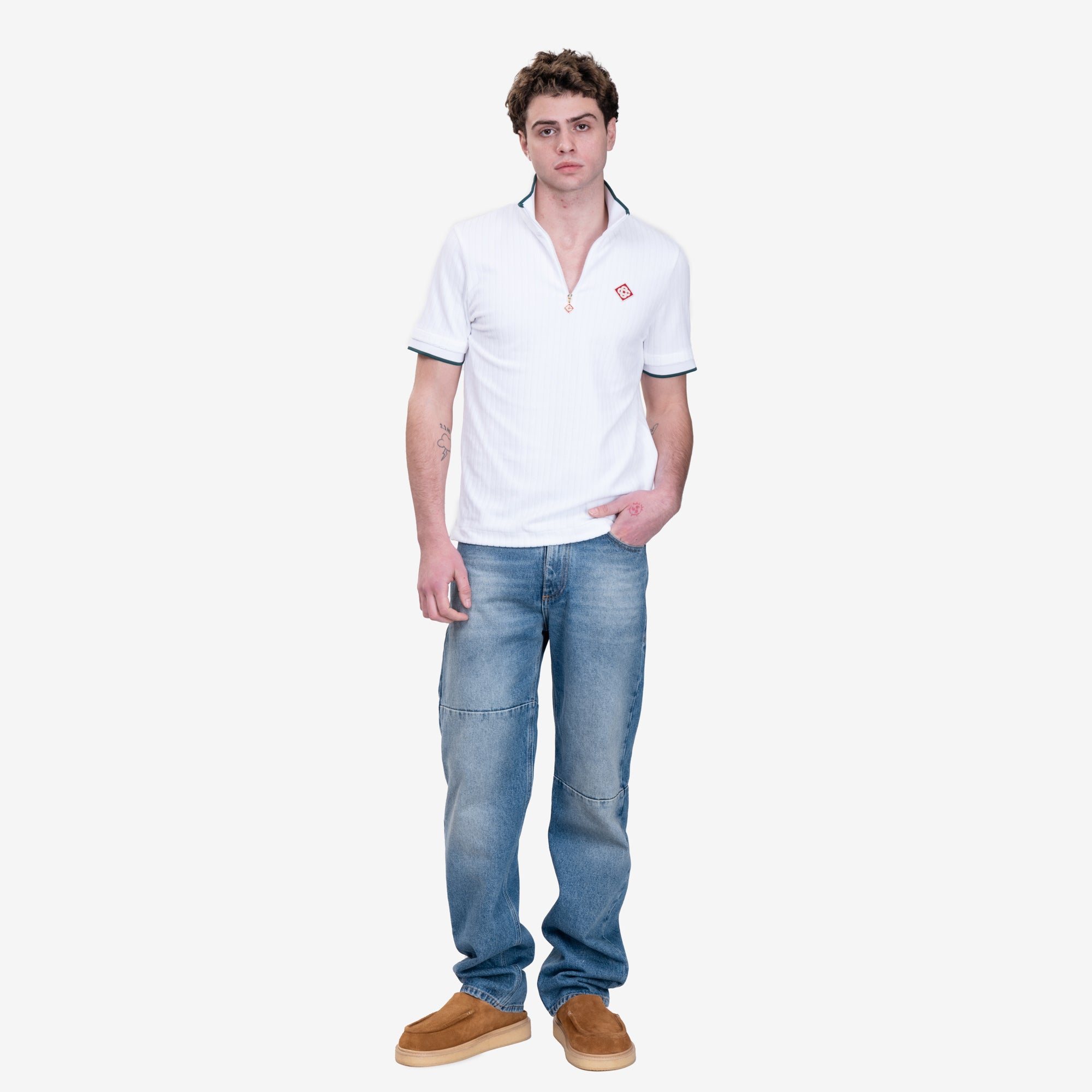 Casablanca Quarter Zip Velour Top White - 2