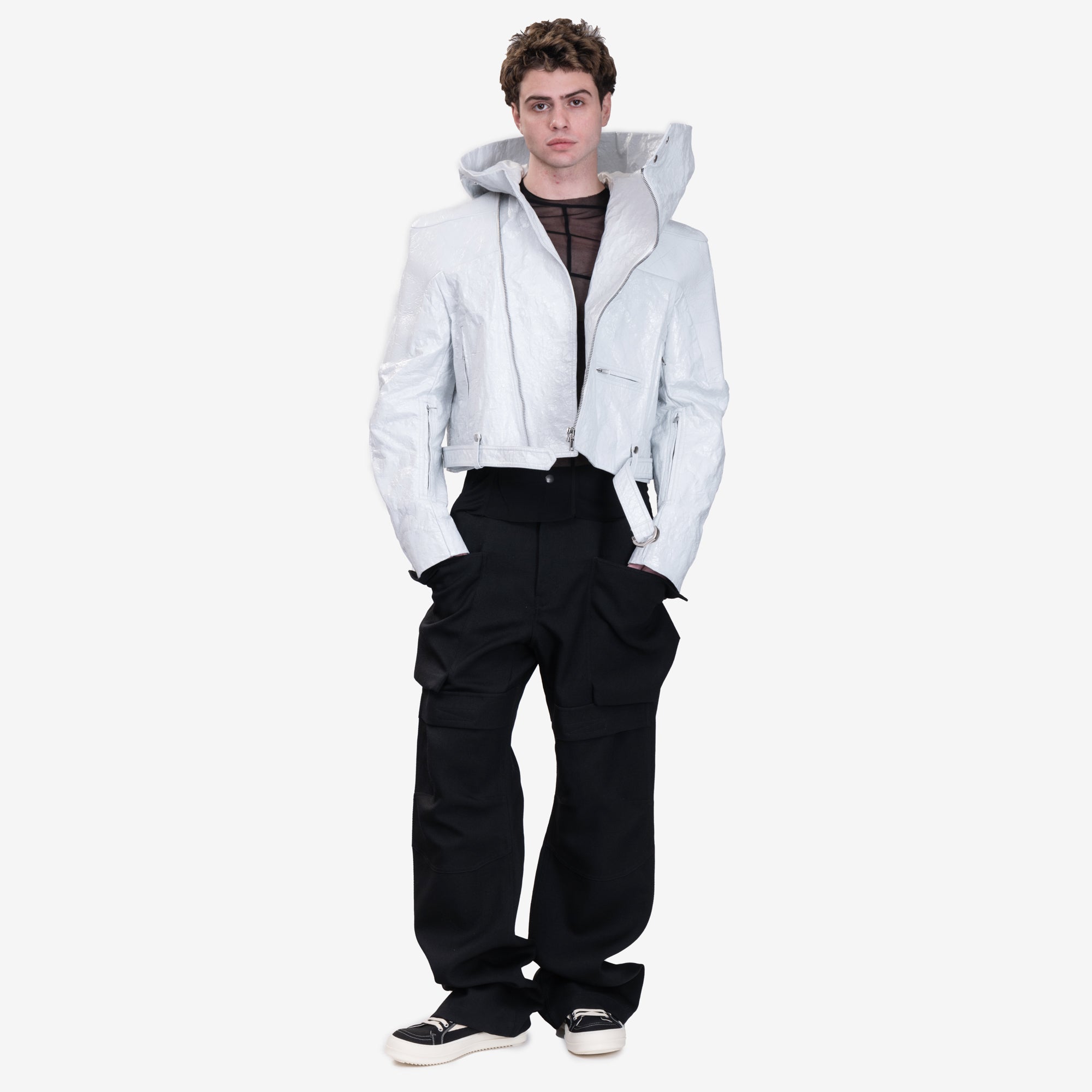 Rick Owens Cropped Hooded Stooges Runway Jacket Milk - 2