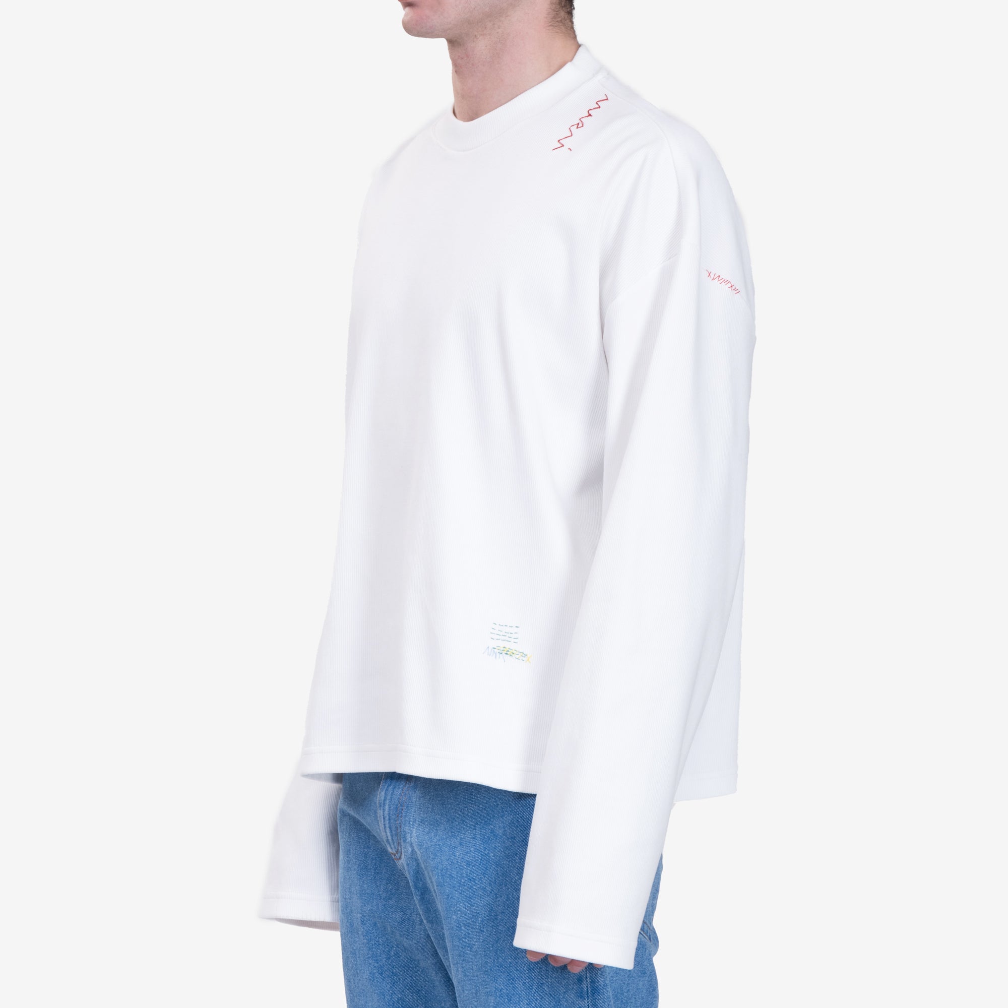 MARNI Shoulder Logo Ribbed Long Sleeve T-Shirt Lily White - 3